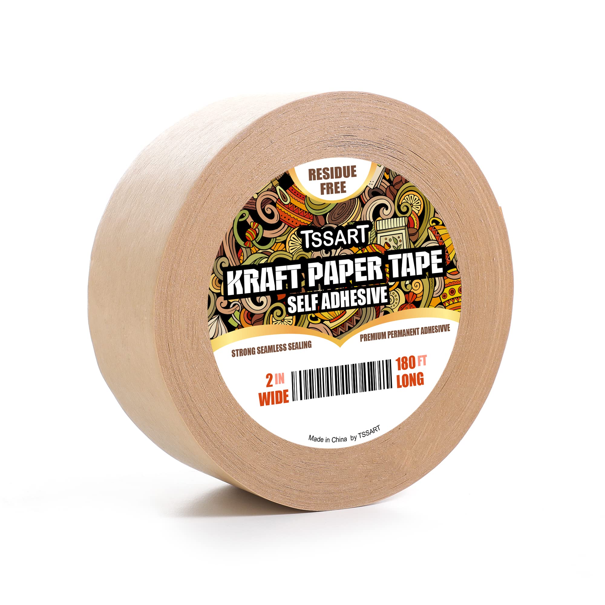 Kraft Paper Tape - 2 Inch Wide 180FT Long Self-Adhesive Brown Packing Tape for Picture Framing, Masking, Sealing & Packaging | Oxidation Resistant & Durable | Perfect for Arts & Crafts, Shipping Boxes & Home Organization