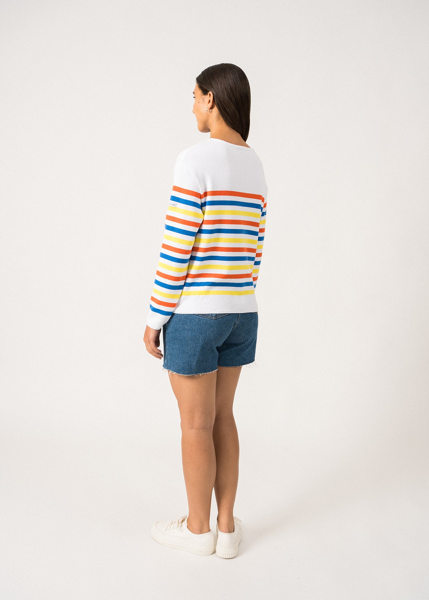 ECRINS COTTON Women's Tricolor Striped Cotton Sweater with Cap Graphic - Cozy Fall Fashion for Casual Outings & Weekend Wear