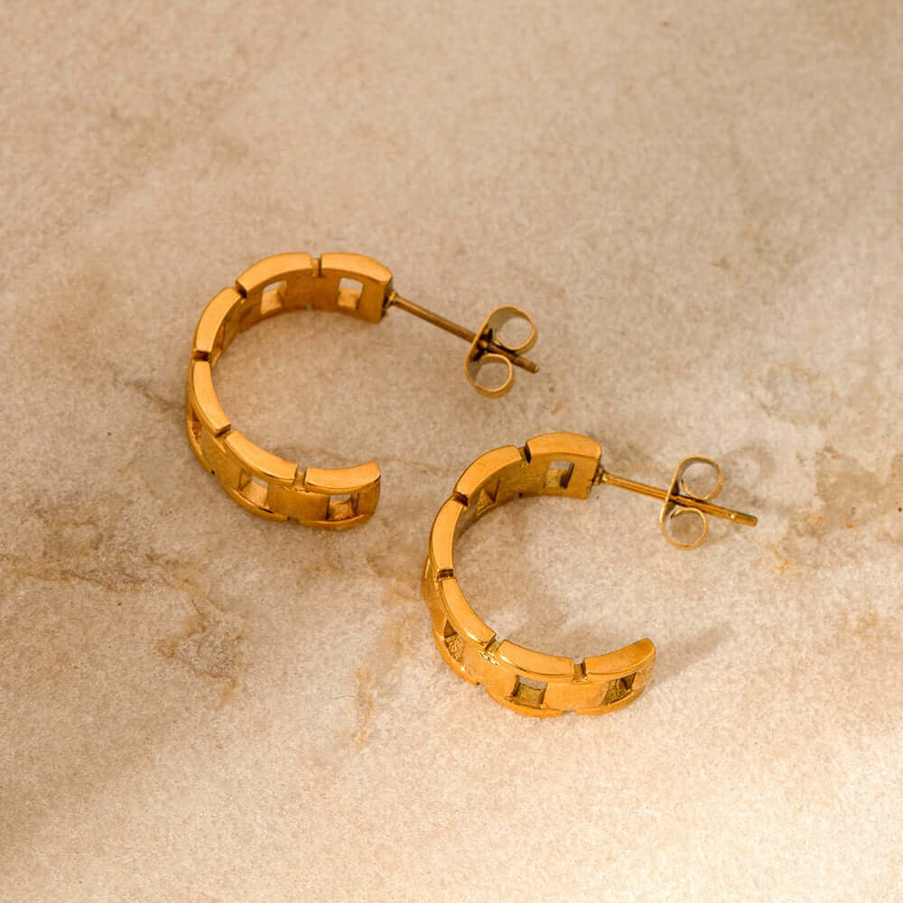 18K Gold Plated C Hoop Earrings for Women - Classic Elegant Watchband Design Jewelry Gift | Perfect for Everyday Wear, Office, Parties & Special Occasions