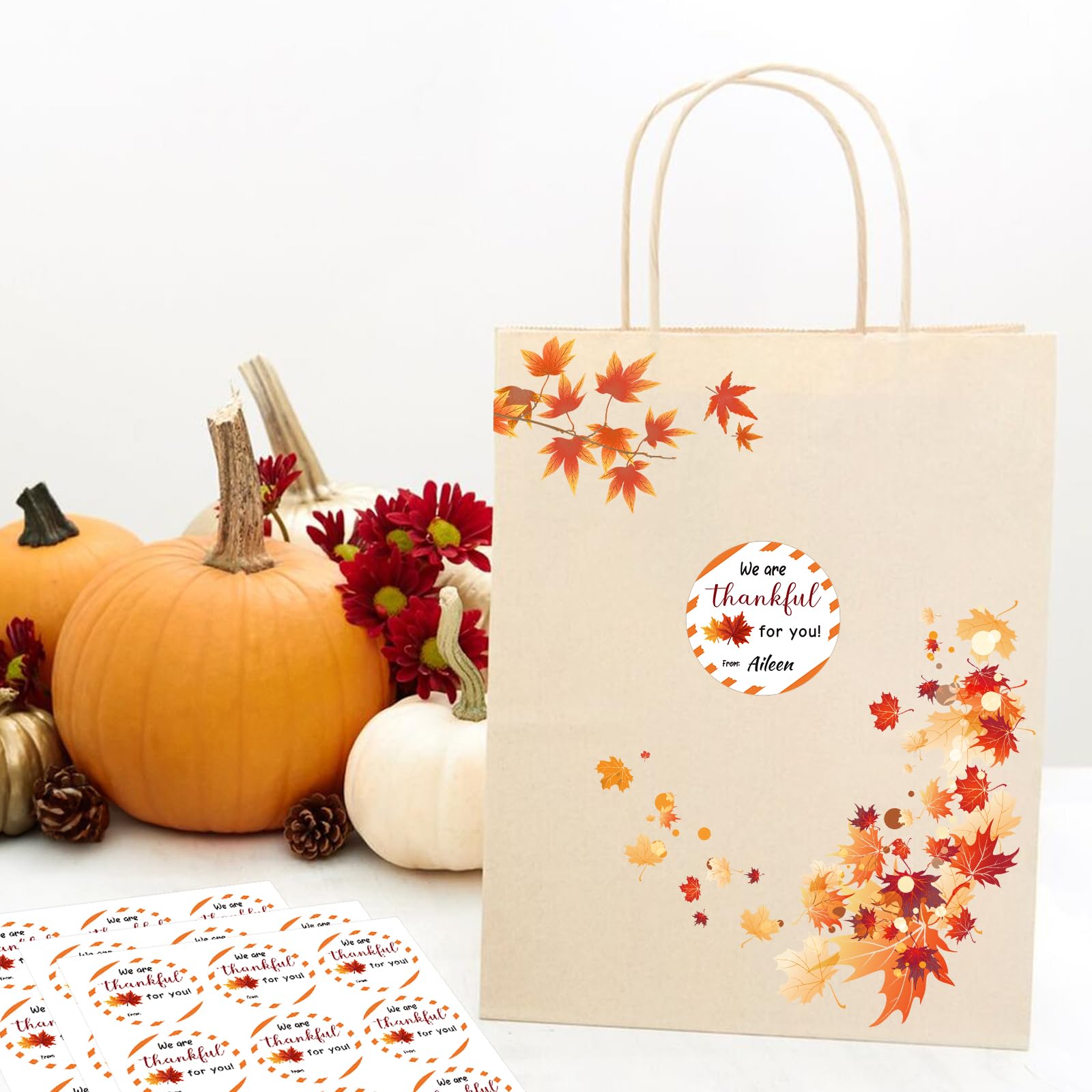 Anwyll 60Pcs 2Inch Thanksgiving Stickers - Self-Adhesive Thankful Leaf Labels for Cards, Envelopes & Party Decor | Perfect for Holiday Gifts, Fall Celebrations & DIY Crafts