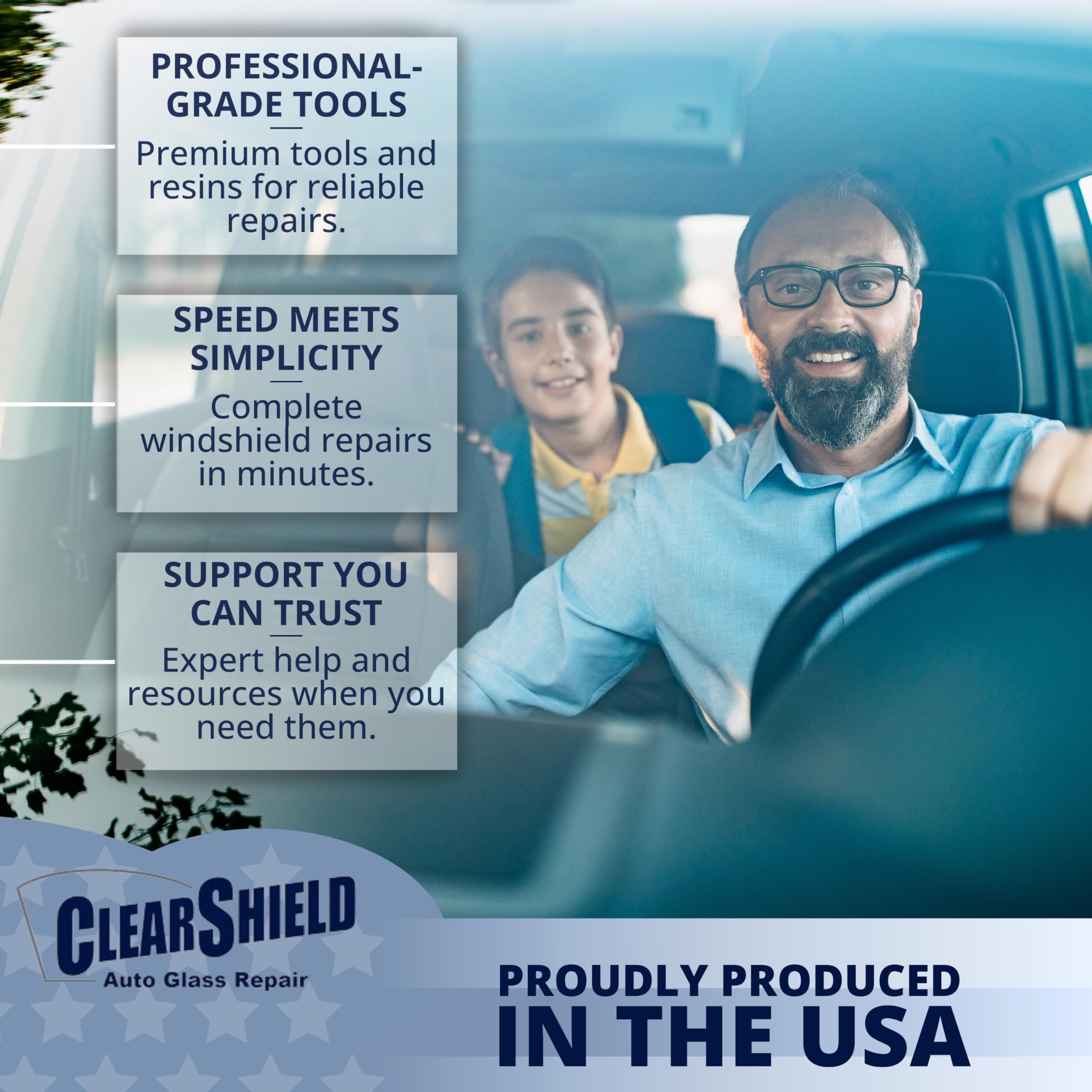 Clearshield Windshield Repair Kit - Professional Auto Glass Repair for Rock Chips & Cracks - Fixes 200+ Damages | Perfect for DIY Car Windshield Repairs at Home or On-the-Go
