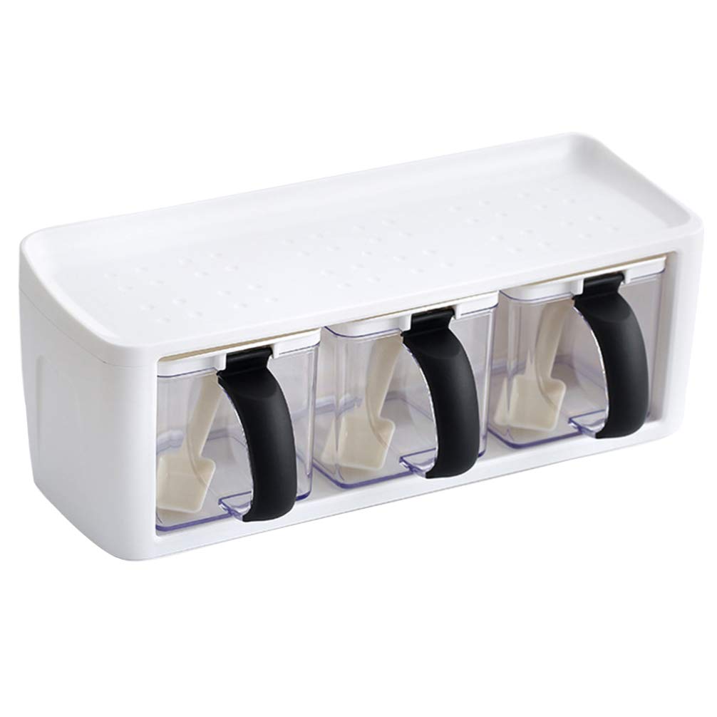 Hemoton Plastic Seasoning Box - Salt, Sugar, Spice & Pepper Storage Container - Kitchen Organizer for Spices & Condiments (White) - Perfect for Pantry, Restaurant & Home Kitchen Organization