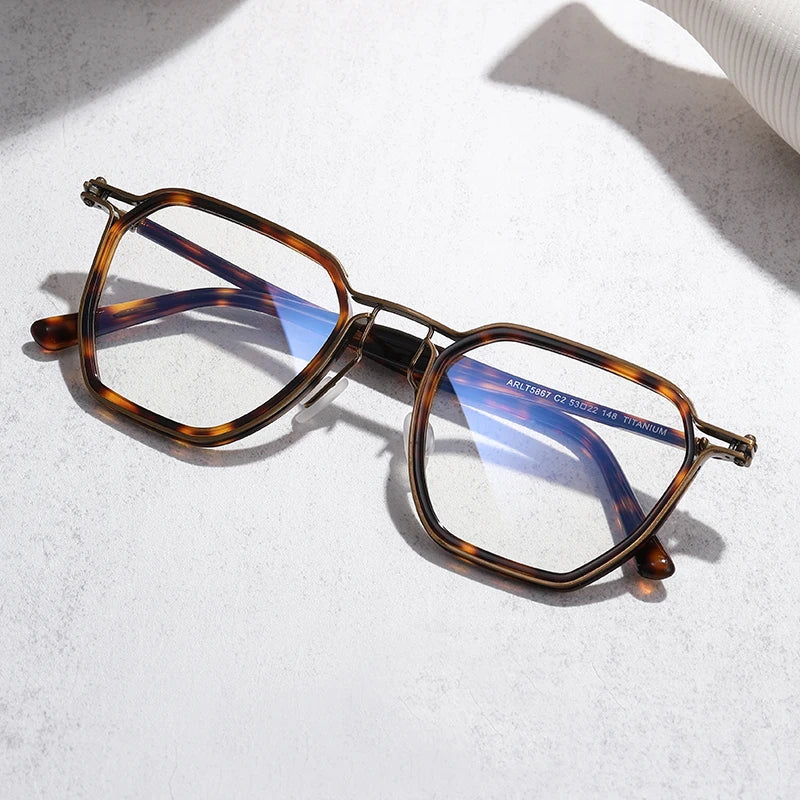 Stylish Unisex Black Acetate & Titanium Polygon Frame Eyeglasses 95867 - Perfect for Work, Reading & Fashion Accessories