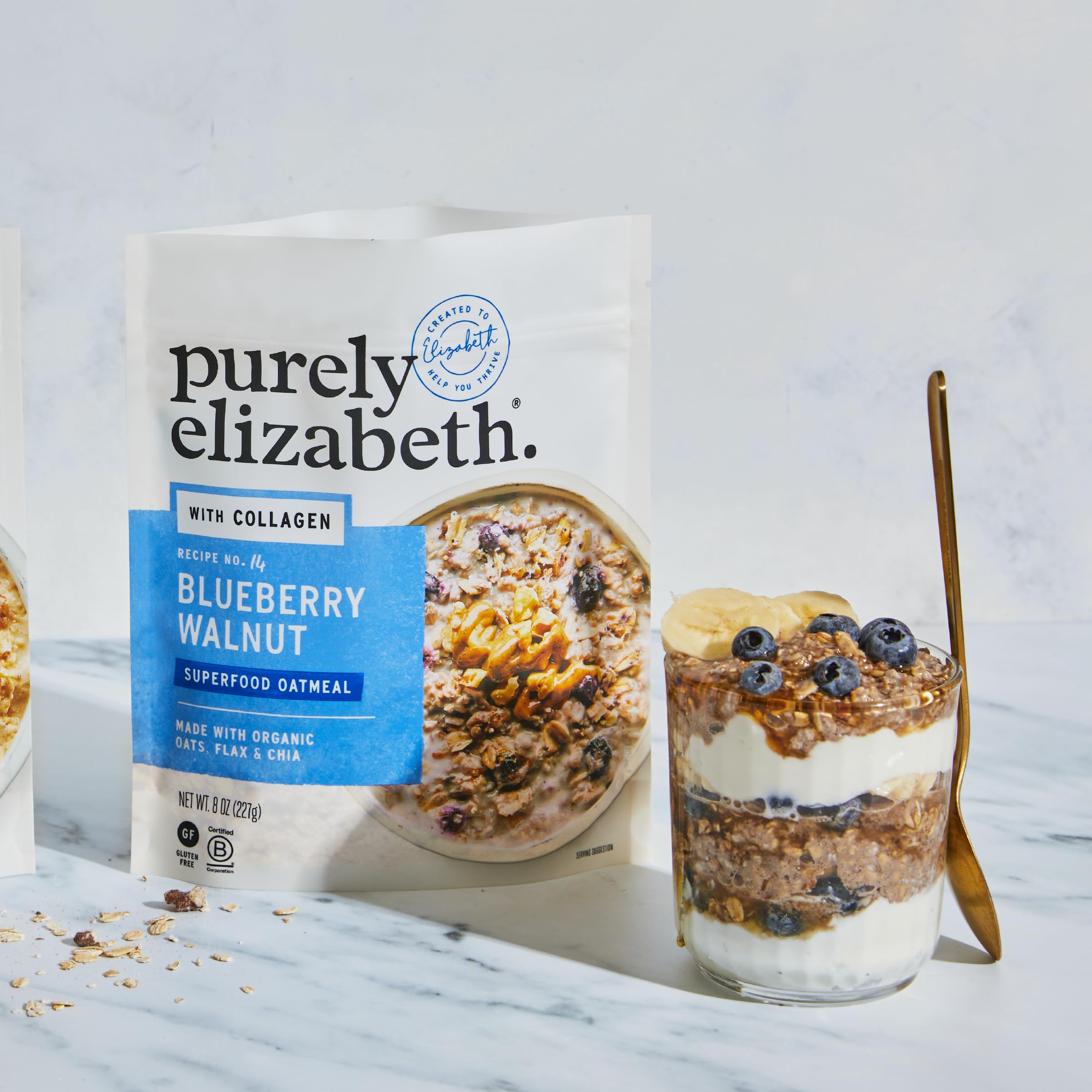 Organic Collagen Oatmeal - Blueberry Walnut Flavor with Superfoods (Amaranth, Quinoa, Chia Seeds) | Gluten-Free, Non-GMO Breakfast | 3 Pack (8oz Bags) | Perfect for Healthy Morning Meals & On-the-Go Snacking