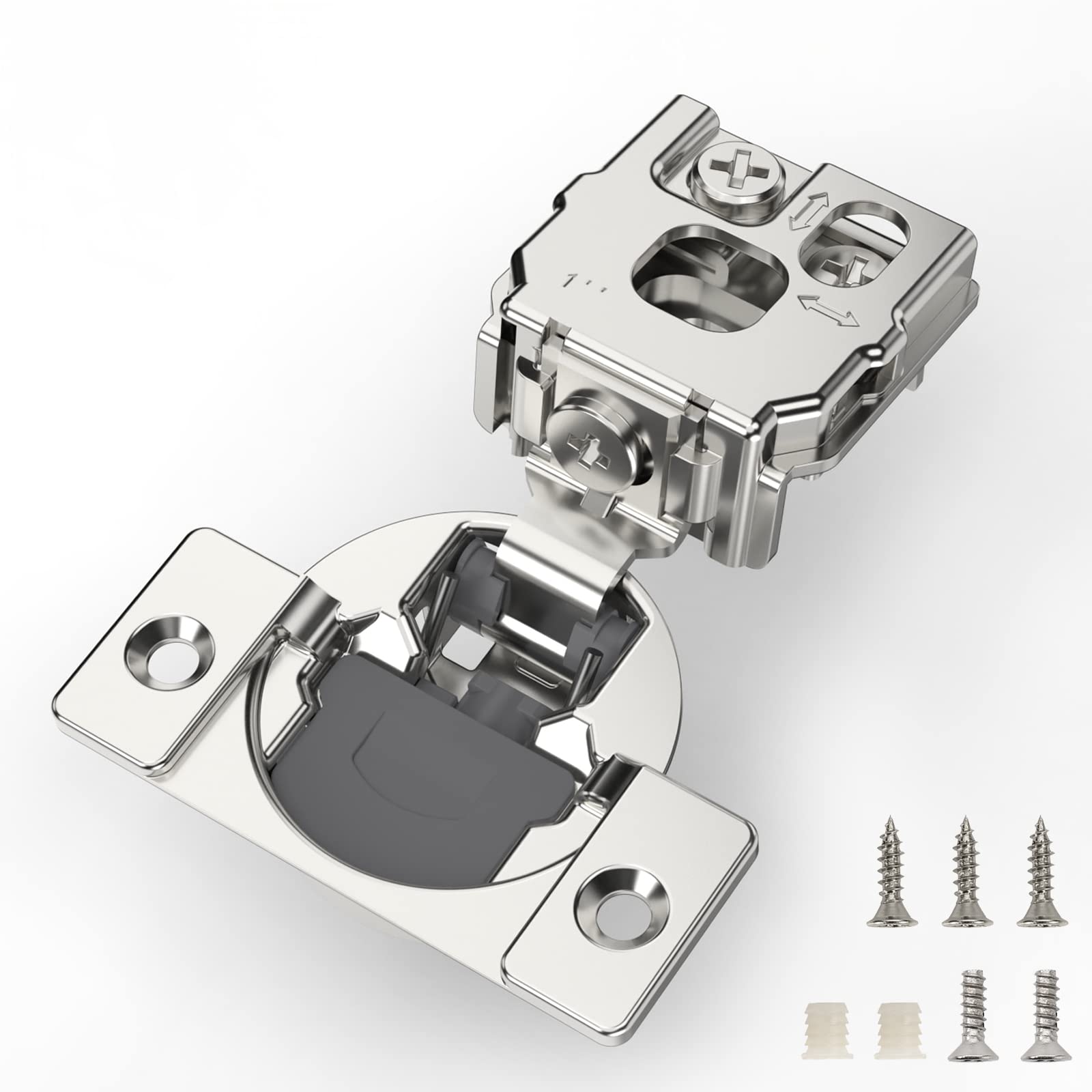 FURNIWARE 10-Piece Soft Close Cabinet Hinges - 1 Inch Overlay, Nickel Plated, 105 Degree Opening - Perfect for Kitchen Cabinets, Bathroom Vanities & Furniture Installation