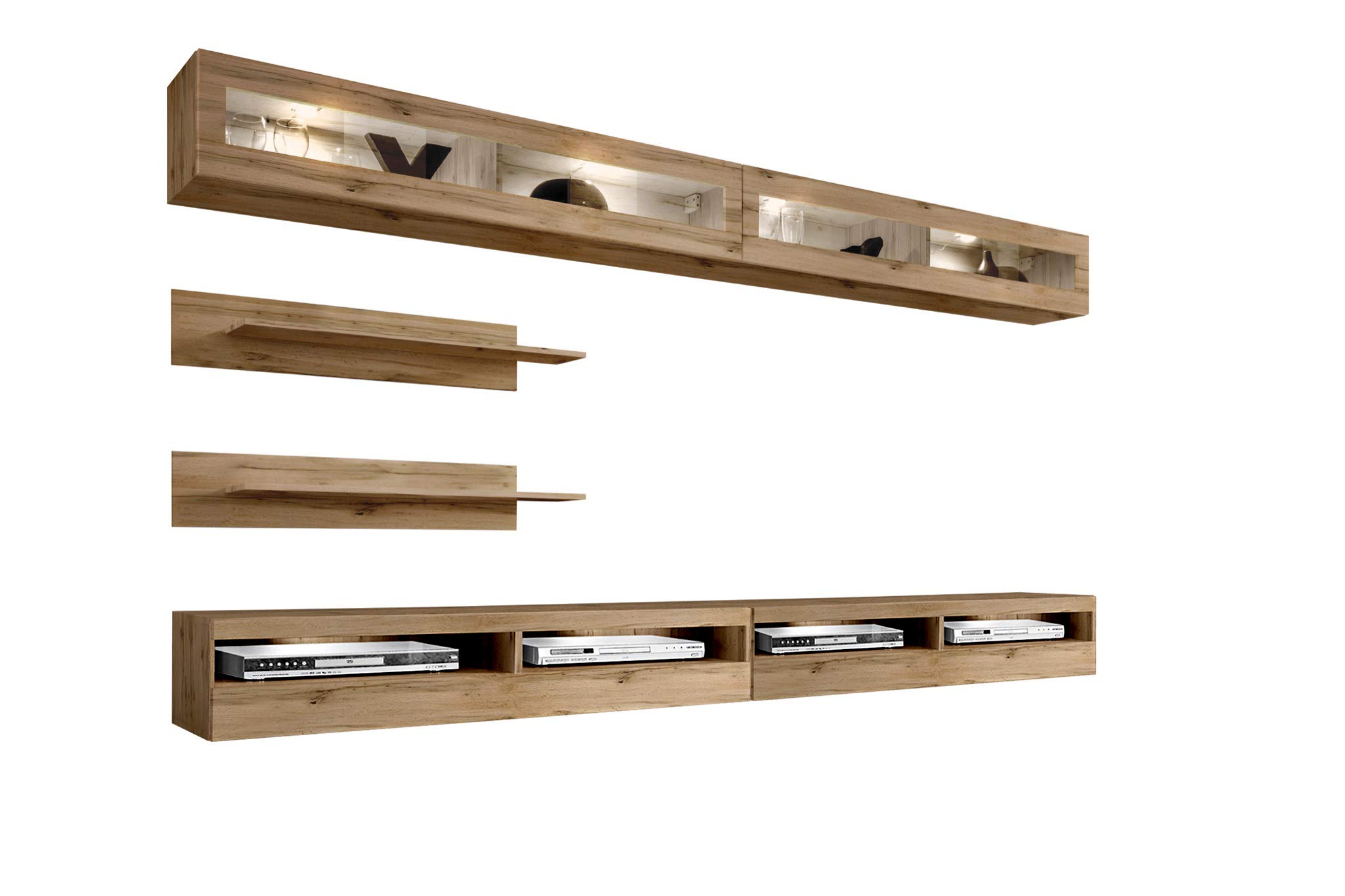Modern Oak Floating TV Stand with Storage & LED Lights - Wall-Mounted Entertainment Center for Living Room & Bedroom - Space-Saving TV Console with Shelves | Perfect for Small Apartments & Home Theater Setups