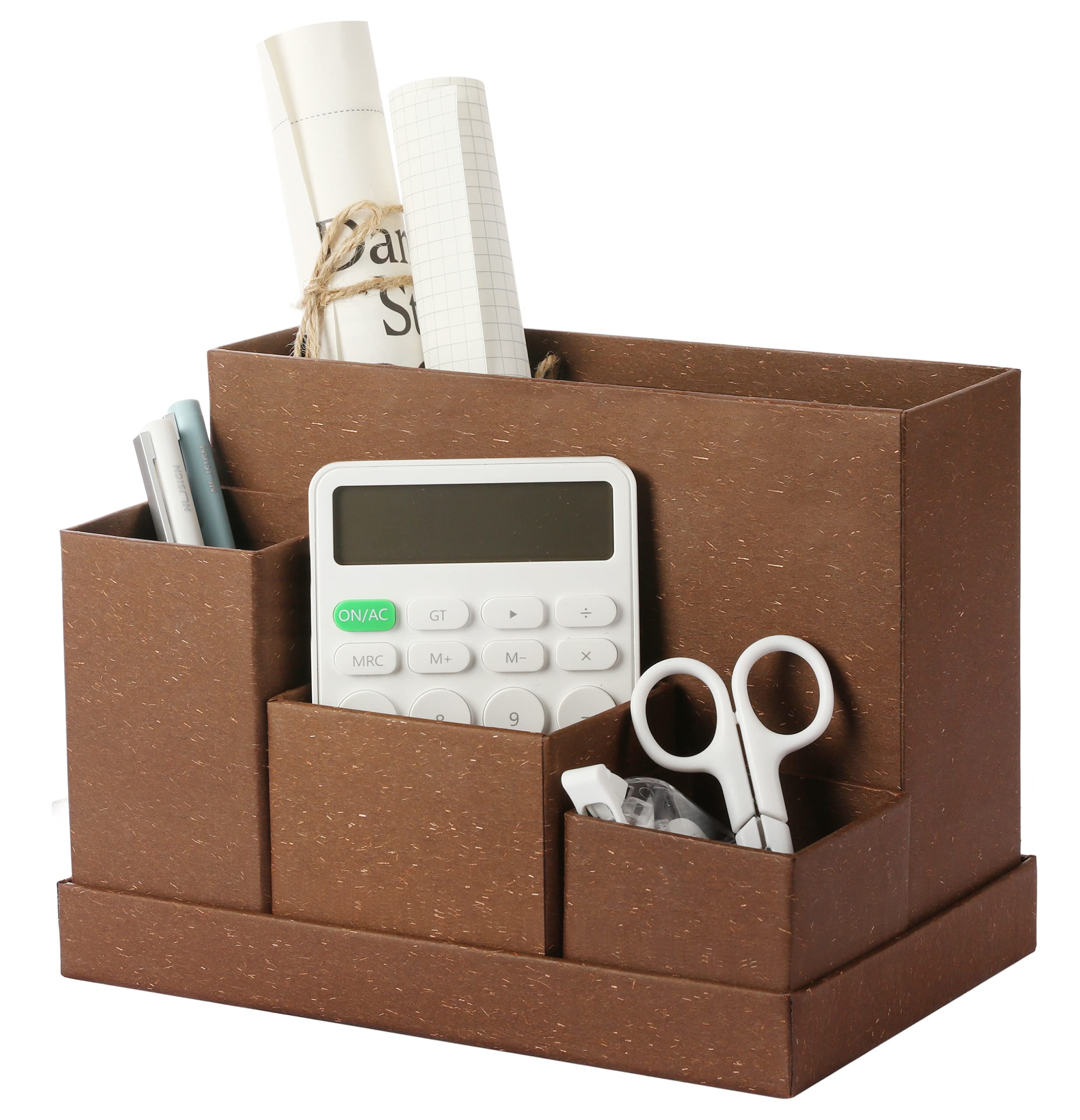 Premium Wooden Desk Organizer Set - Office & Vanity Storage with Pen Holder, Cosmetic Organizer, School Supplies Caddy for Home, Office & Dorm - Perfect for Workspace Organization & Makeup Storage (Chocolate Brown)