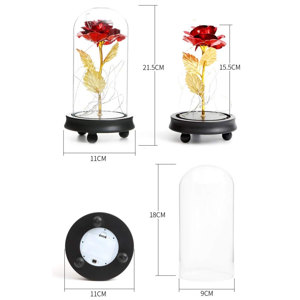 24K Gold Rose Galaxy Flower in Glass Dome with LED Light - Romantic Gift for Wedding, Valentine's Day, Mother's Day, Christmas | Perfect for Anniversary, Birthday & Home Decor