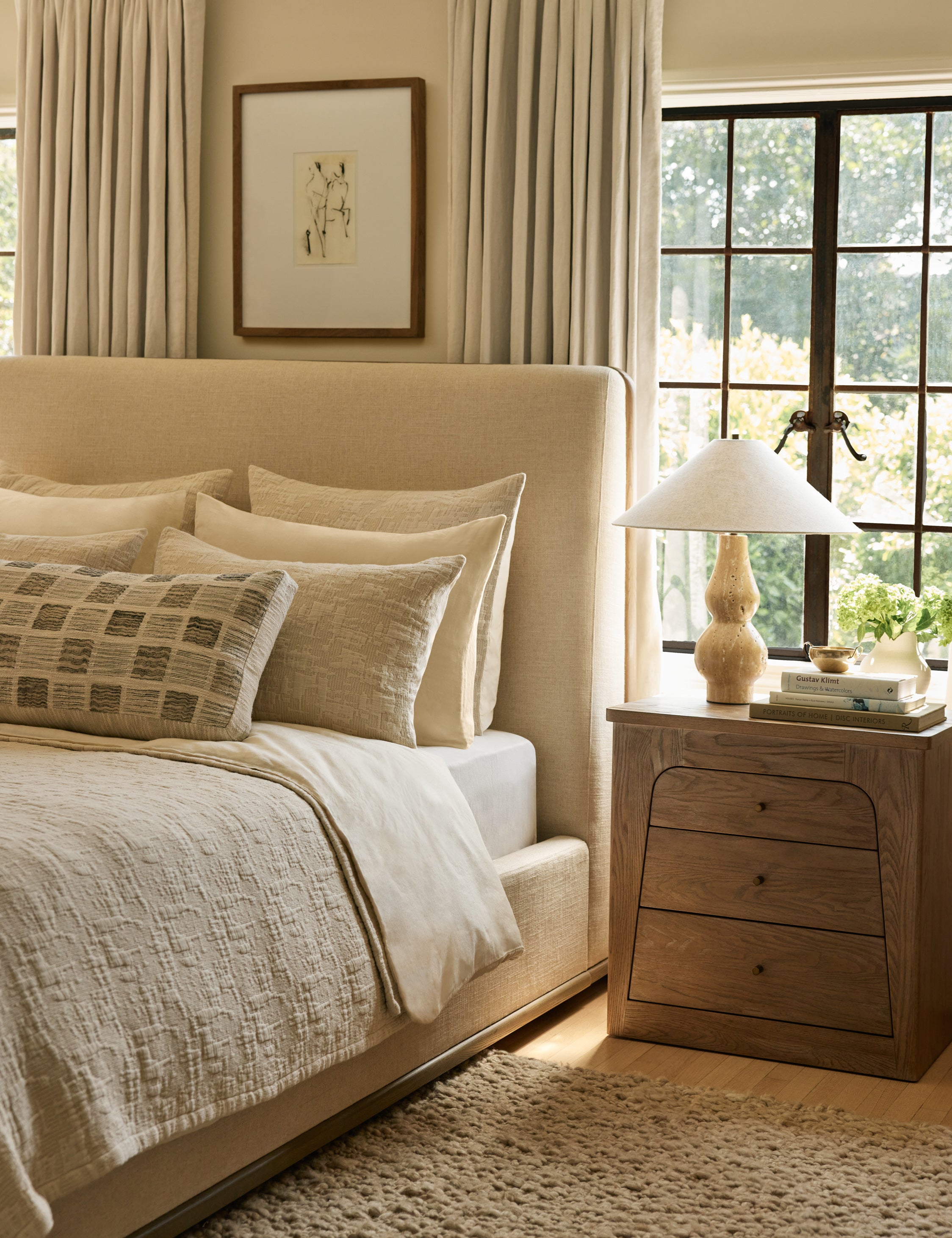 Delphine Bed by DISC Interiors - Modern Platform Bed Frame with Upholstered Headboard | Perfect for Contemporary Bedroom, Guest Room & Master Suite Decor