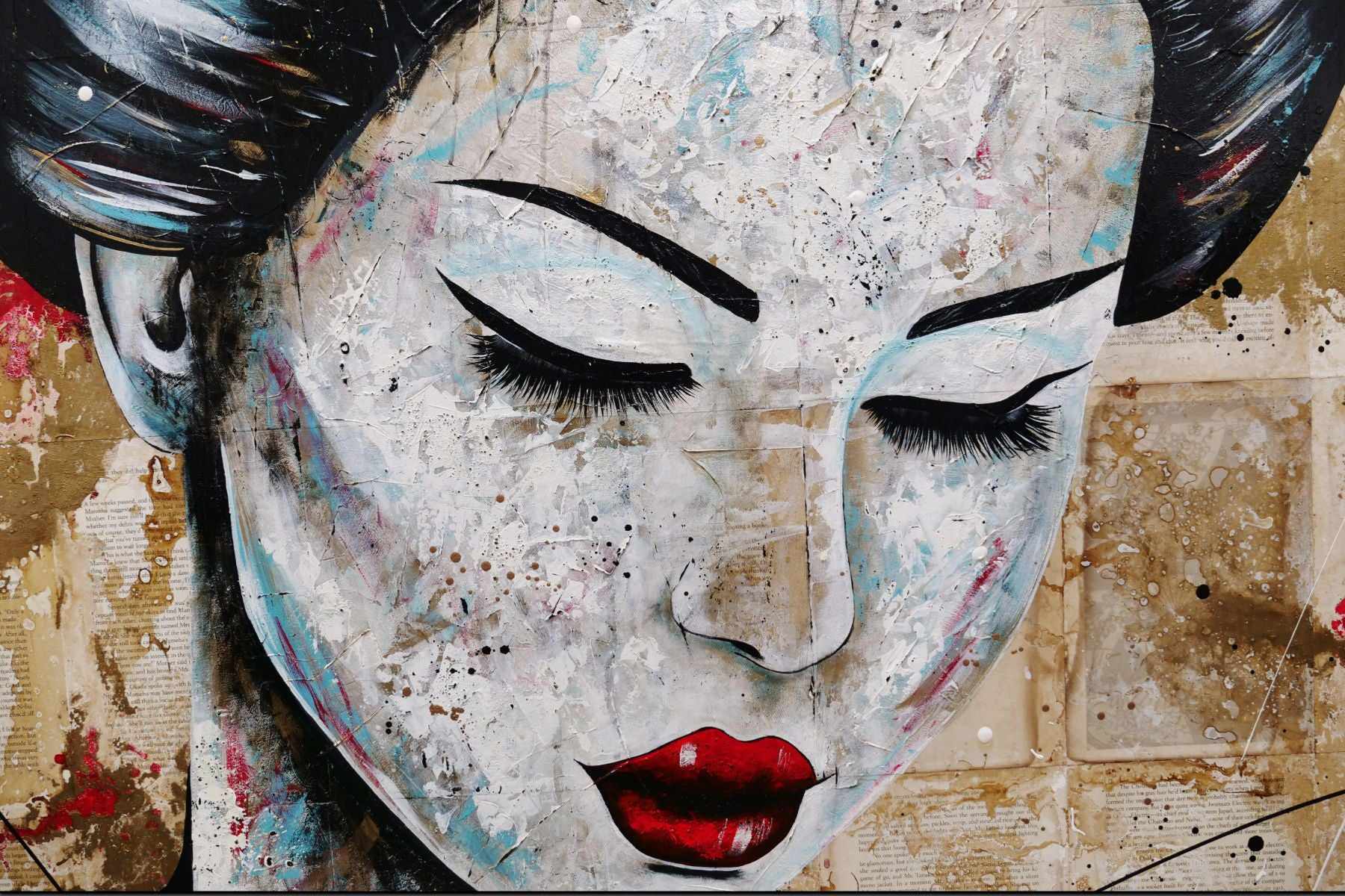 Cherry Kanji 140cm x 100cm Geisha Abstract Realism Canvas Art - Japanese Wall Decor for Living Room, Bedroom & Book Club