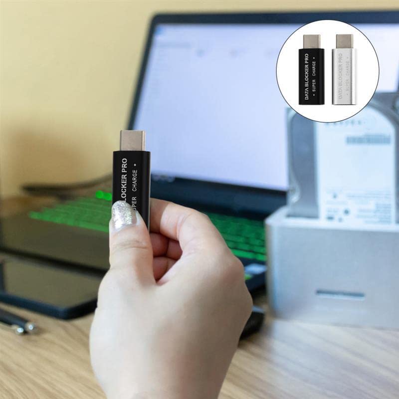 USB C Data Blocker Pro - Secure USB-C Female to Male Adapter with Smart Chip Protection Against Juice Jacking (Grey) | Perfect for Travel, Public Charging & Protecting Sensitive Data