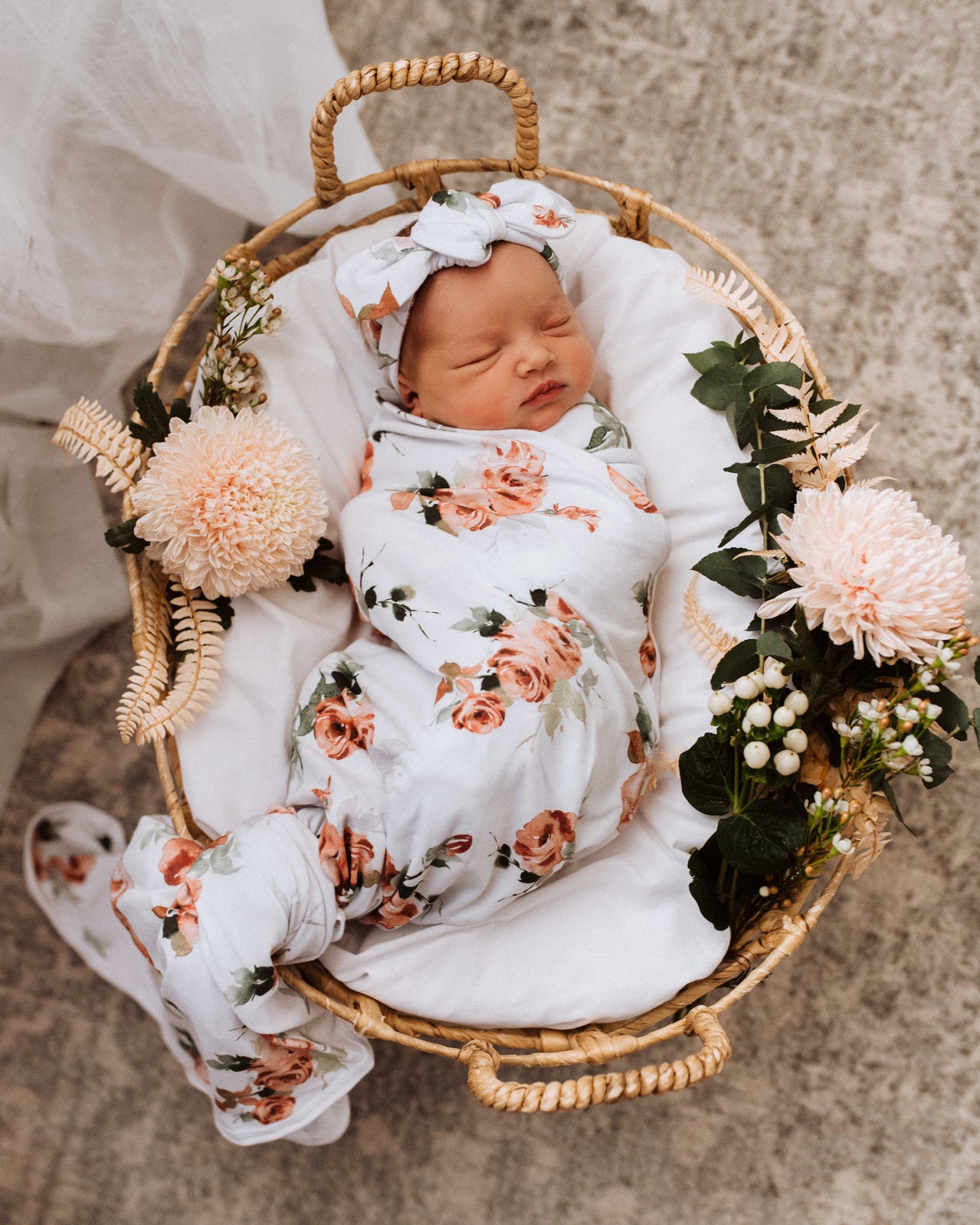 Snuggle Hunny Baby Jersey Wrap & Topknot Set - Soft Cotton Newborn Swaddle Blanket & Headband Outfit for Girls - Perfect for Photography, Baby Shower Gifts & Nursery Essentials