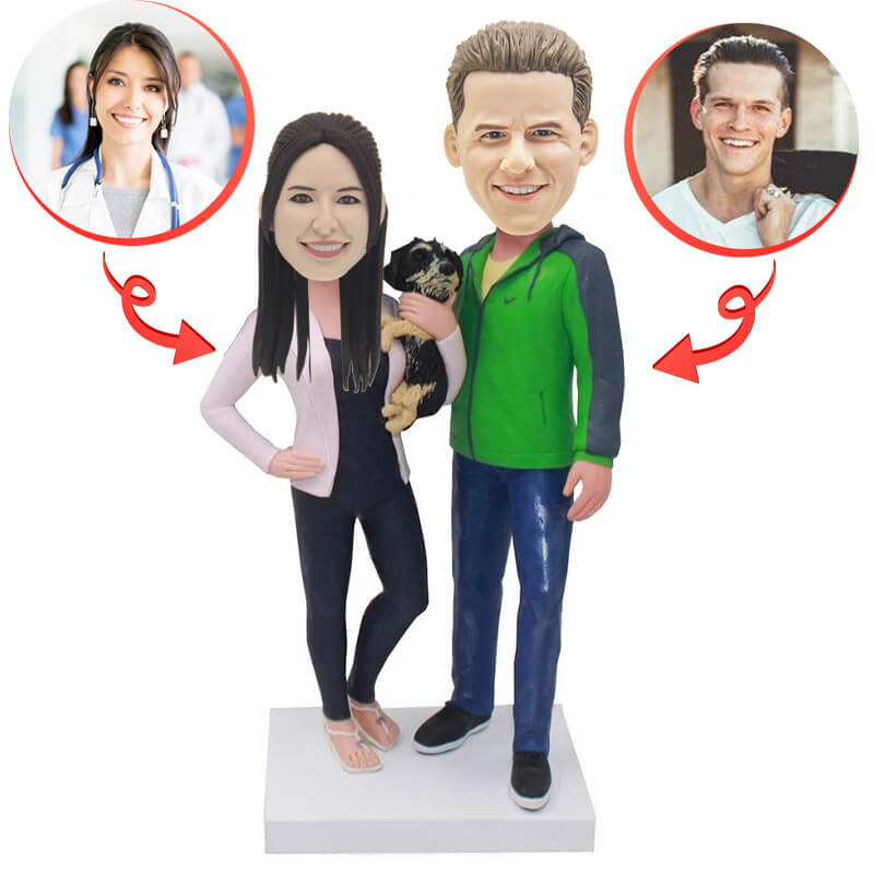 Custom Anniversary Couple With Pet Bobblehead - Personalized Figurine Gift for Wedding, Anniversary & Couples - Perfect for Home Decor, Office Display & Romantic Gifts