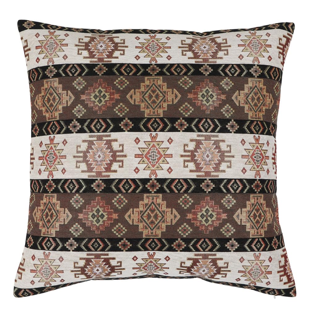 Decorative Kilim Throw Pillow Covers 20x20 Inches - Dark Green Khaki & Cream Boho Pillow Cases for Couch, Sofa, Bedroom - Farmhouse, Tribal, Aztec Style Home Decor - Perfect for Living Room, Patio & Outdoor Spaces