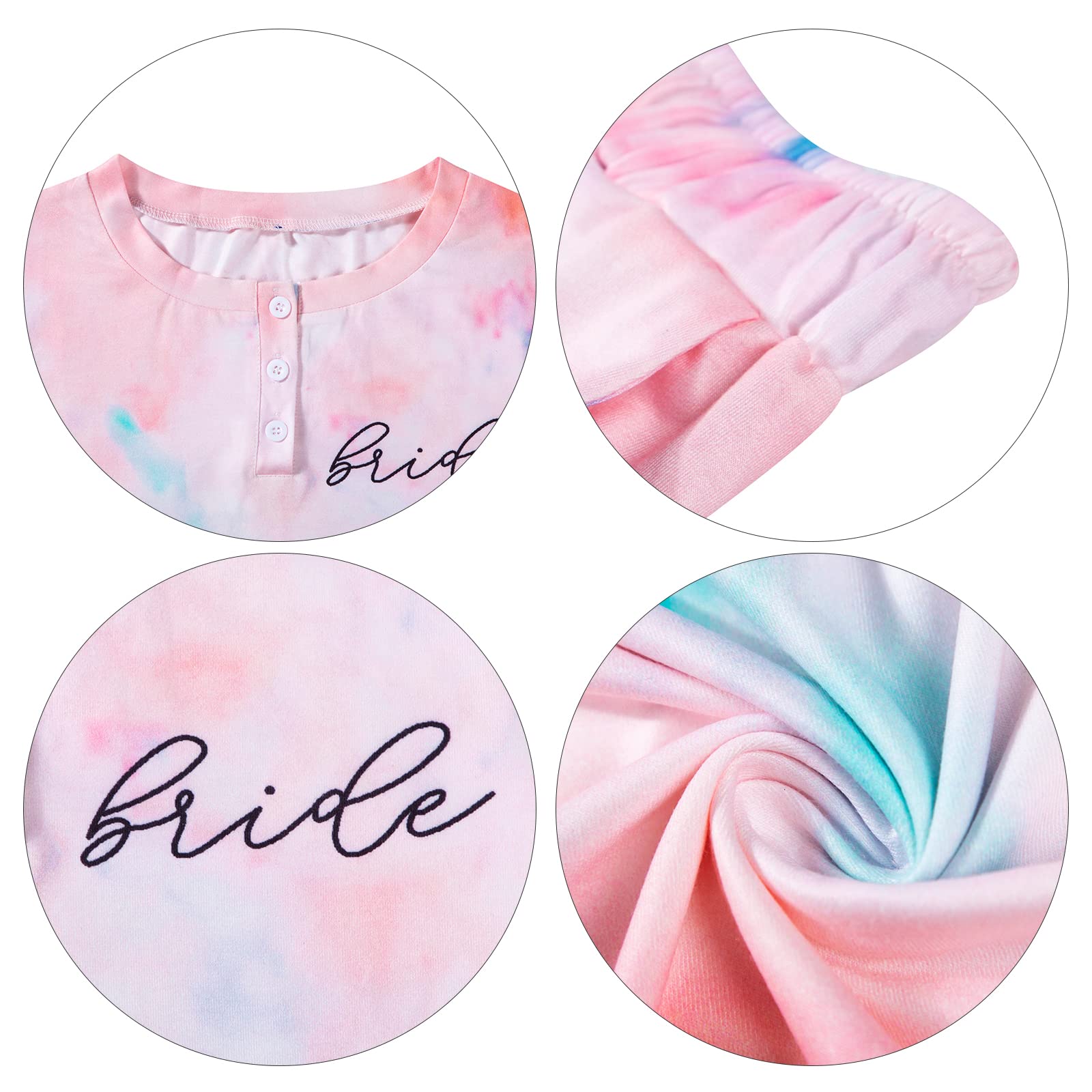 LOTUCY Women's Tie Dye Bridal Pajama Set - Bachelorette Party Sleepwear, Short Sleeve Pjs for Bride & Bridesmaids - Perfect for Wedding Sleepovers & Girls' Night In