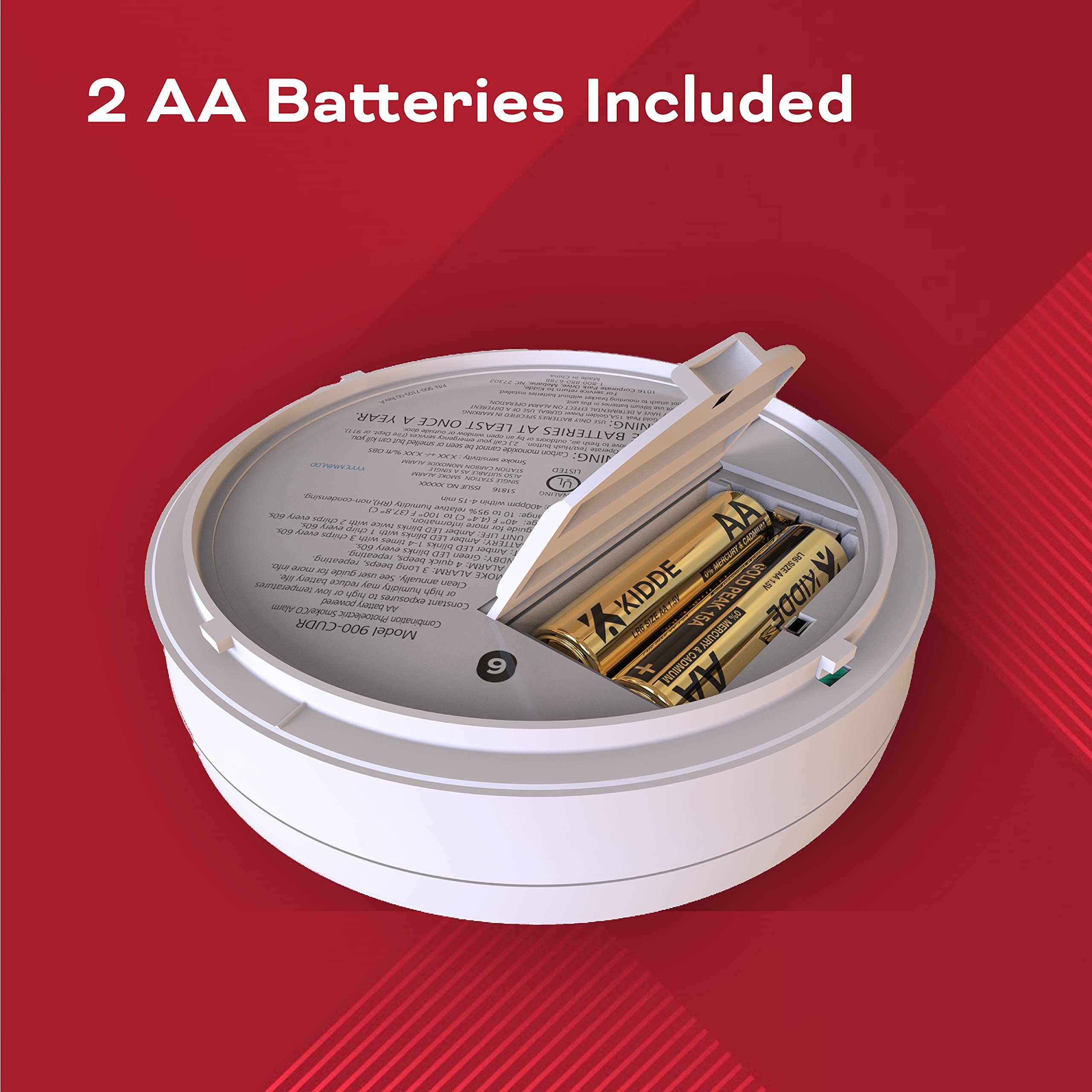 Kidde Smoke and Carbon Monoxide Detector with LED Warning Lights - Battery Powered (AA) - 1 Pack - Home & Office Safety Alarm for Bedroom, Kitchen, Basement Protection