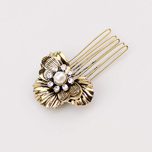 Vintage Metal Alloy Hair Side Comb with Shiny Rhinestones - Leaf Honeybee Flower Hair Clip for Women | Wedding, Bridesmaid, Pigtail Holders & Everyday Elegant Hairstyles