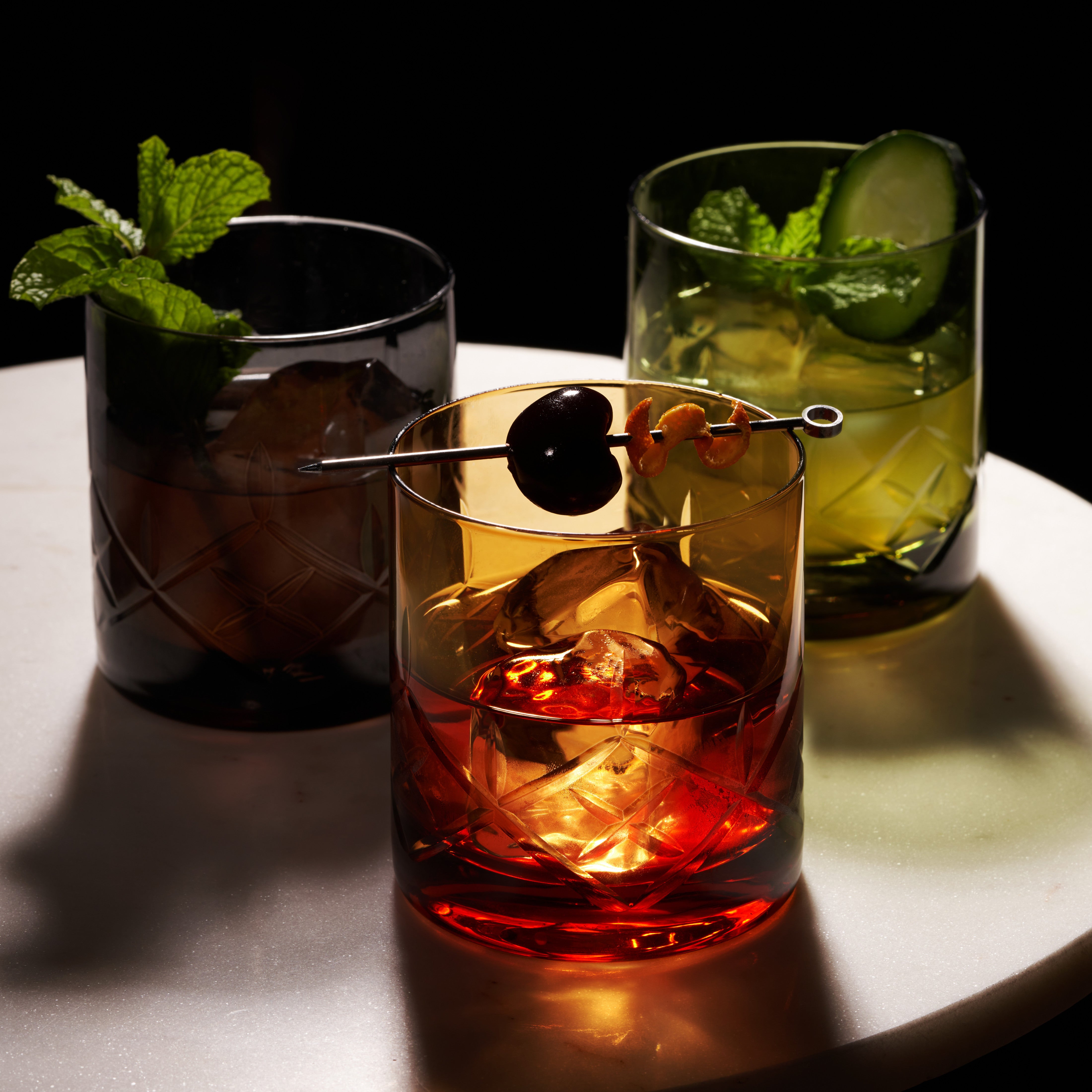 Premium Admiral Crystal Green Rocks Glasses Set of 2 - Elegant Whiskey & Cocktail Drinking Glasses for Home Bar, Dinner Parties & Gifts