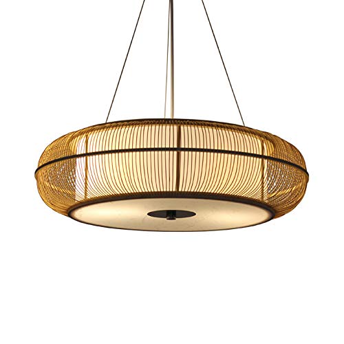 Rustic Round Wood Ceiling Pendant Light - 3-Light Island Hanging Lamp with Adjustable Cord, Natural Woven Wood Chandelier for Kitchen, Dining Room, Bedroom, Restaurant & Cafe Decor