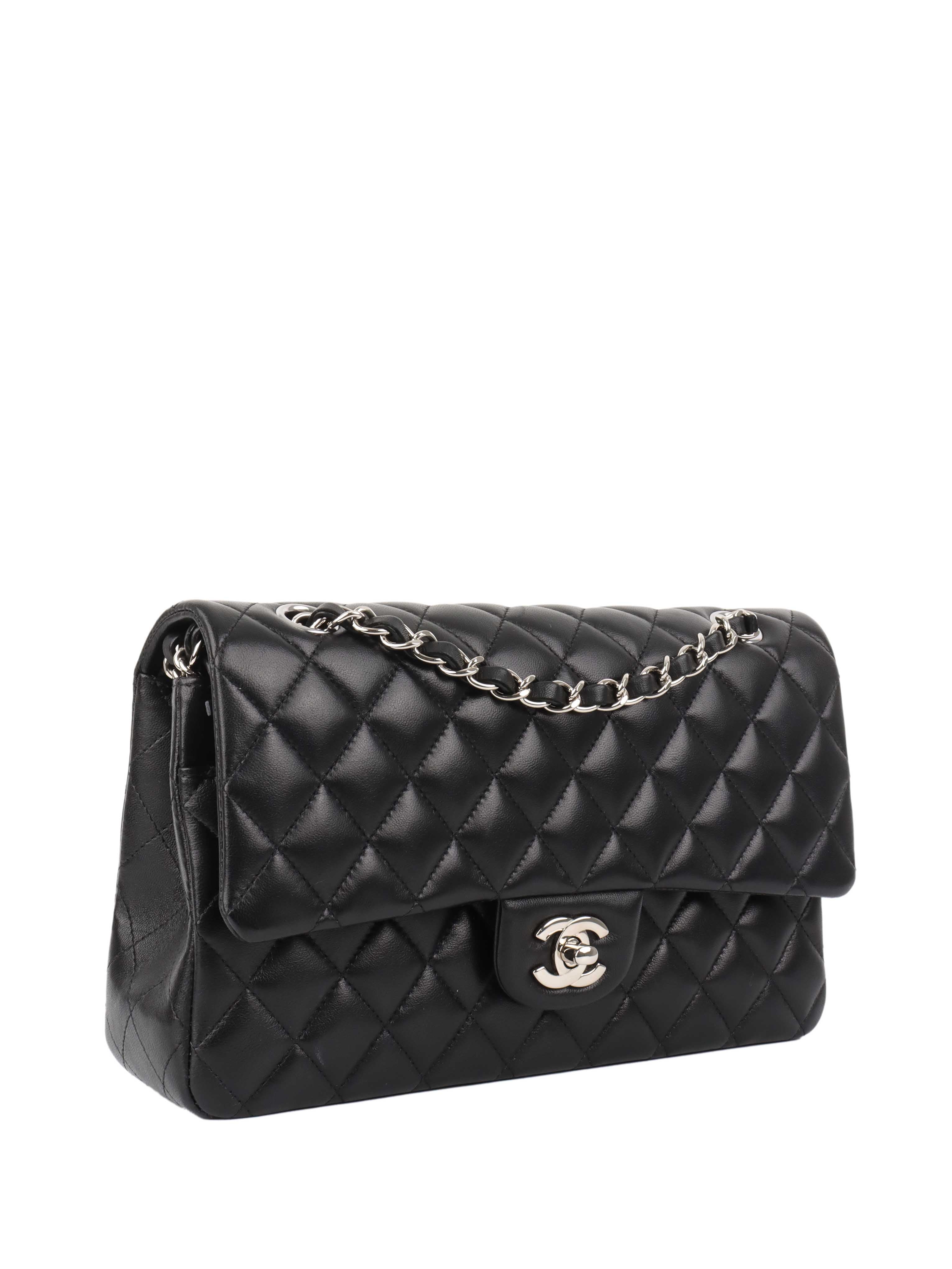 Chanel Black Medium Lambskin Classic Flap Bag with Silver Hardware - Luxury Handbag for Women, Perfect for Evening Events & Special Occasions
