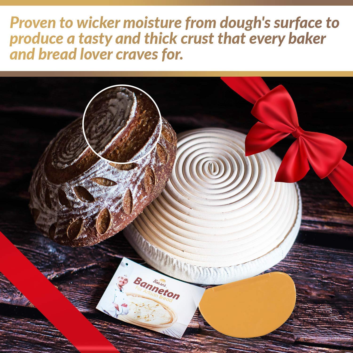 Bread Bosses Round & Oval Banneton Proofing Basket Set - Sourdough Bread Making Kit with Lame Scraper & Starter Jar - Perfect for Artisan Baking & Gift Giving - Home Bakery Essentials for Bread Lovers