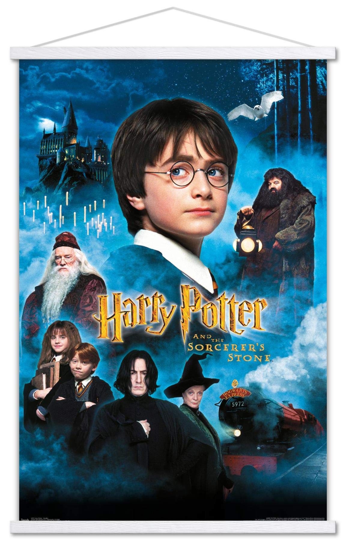 Harry Potter and the Sorcerer's Stone Movie Poster - 22.375x34 Inch Premium Wall Art Print with White Hanger - Official Trends International Licensed Decor for Bedroom, Dorm, Theater Room & Harry Potter Fan Gifts