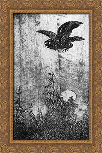 Theodor Severin Kittelsen 16x24 Gold Ornate Wood Framed Canvas Art - Vintage Norse Mythology Wall Decor for Living Room, Bedroom & Office
