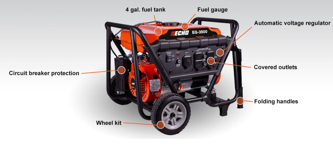 ECHO EG3500 Portable Gas Generator - 3500W Power for Home, Camping & Emergency Backup - Quiet & Reliable Outdoor Power Supply