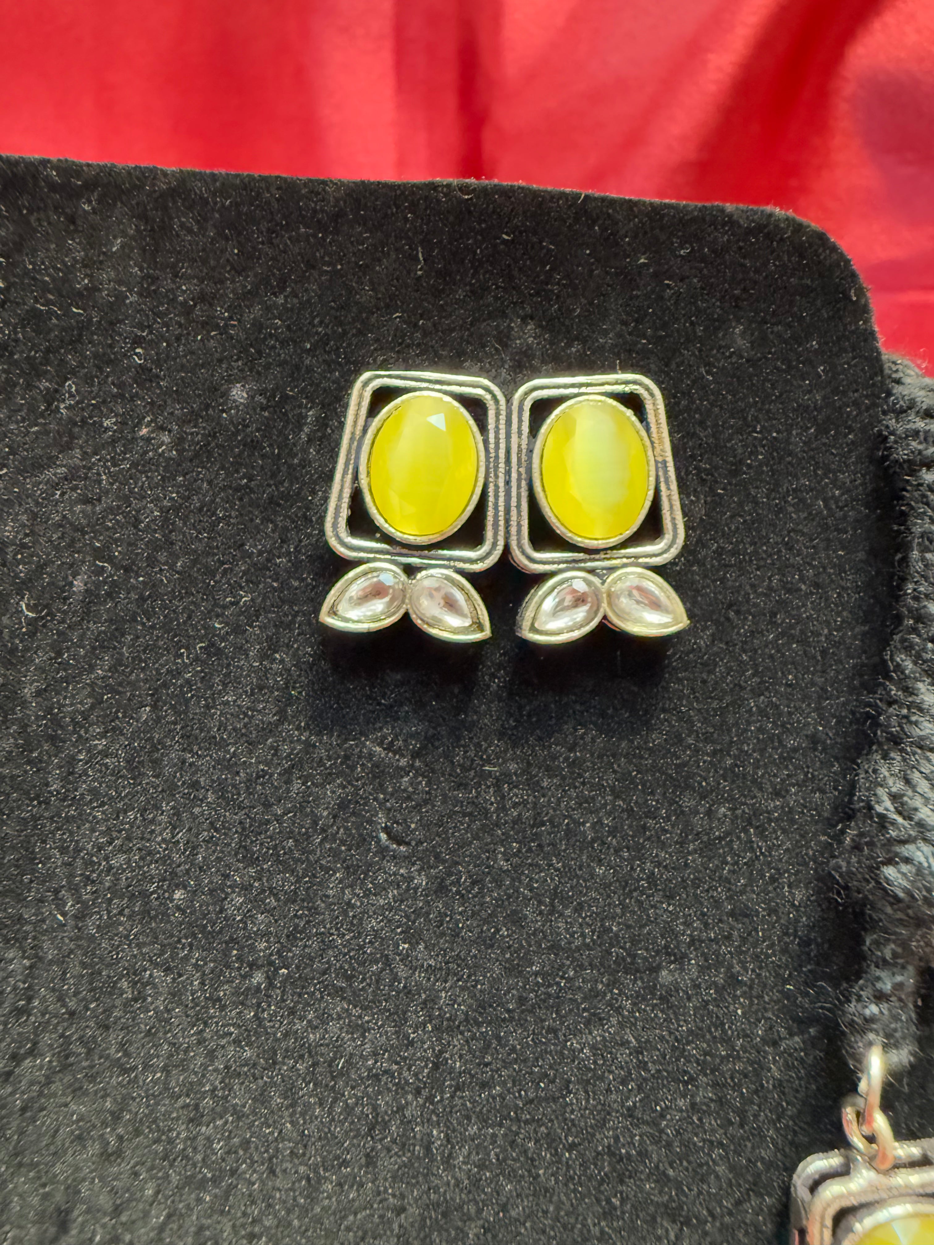 Elegant Yellow & Silver Oxidized Necklace and Earrings Set - Boho Jewelry for Women, Perfect for Parties, Weddings & Everyday Wear