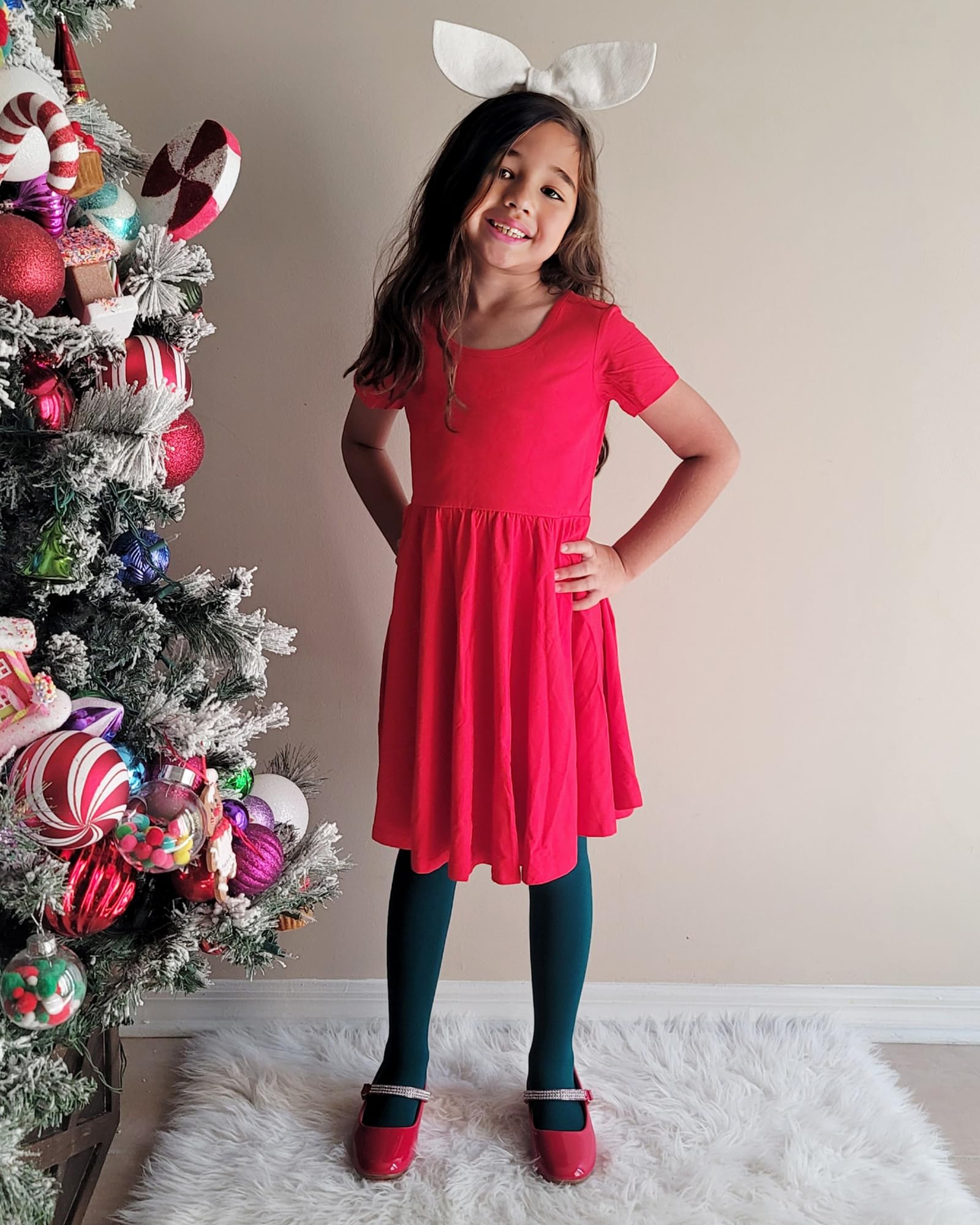 Stelle Girls' Long Sleeve White Cotton Skater Dress - Twirl A-Line Toddler Dress for School, Casual Wear & Easter Outfits | Perfect for Parties, Photos & Special Occasions