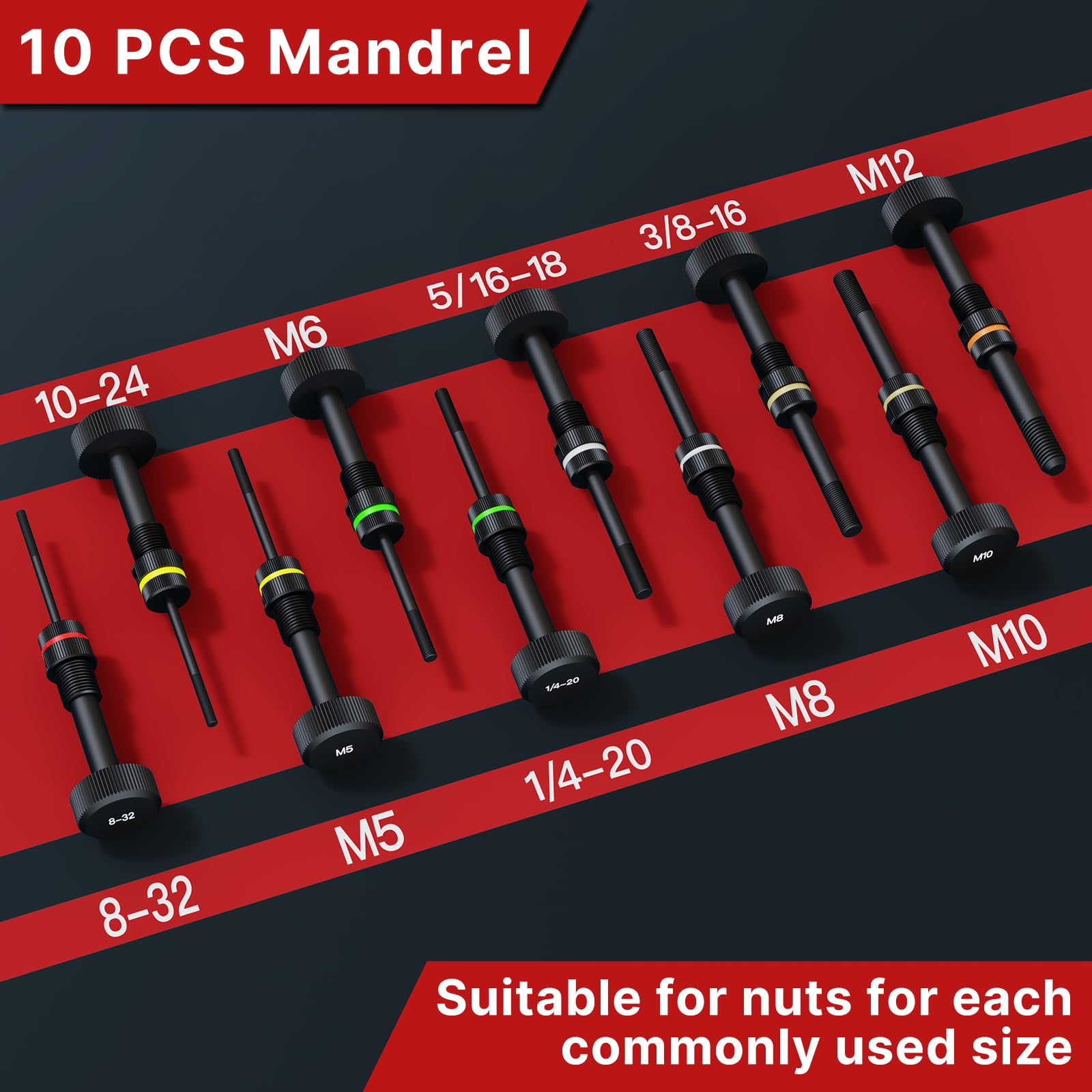 Professional Rivet Nut Tool Kit with 10 Metric & SAE Mandrels - 100 Pcs Rivet Nuts Assortment - Heavy Duty Ratchet Nutsert Tool Set with Durable Carrying Case (TR21) - Perfect for Automotive Repair, Metalworking & DIY Projects