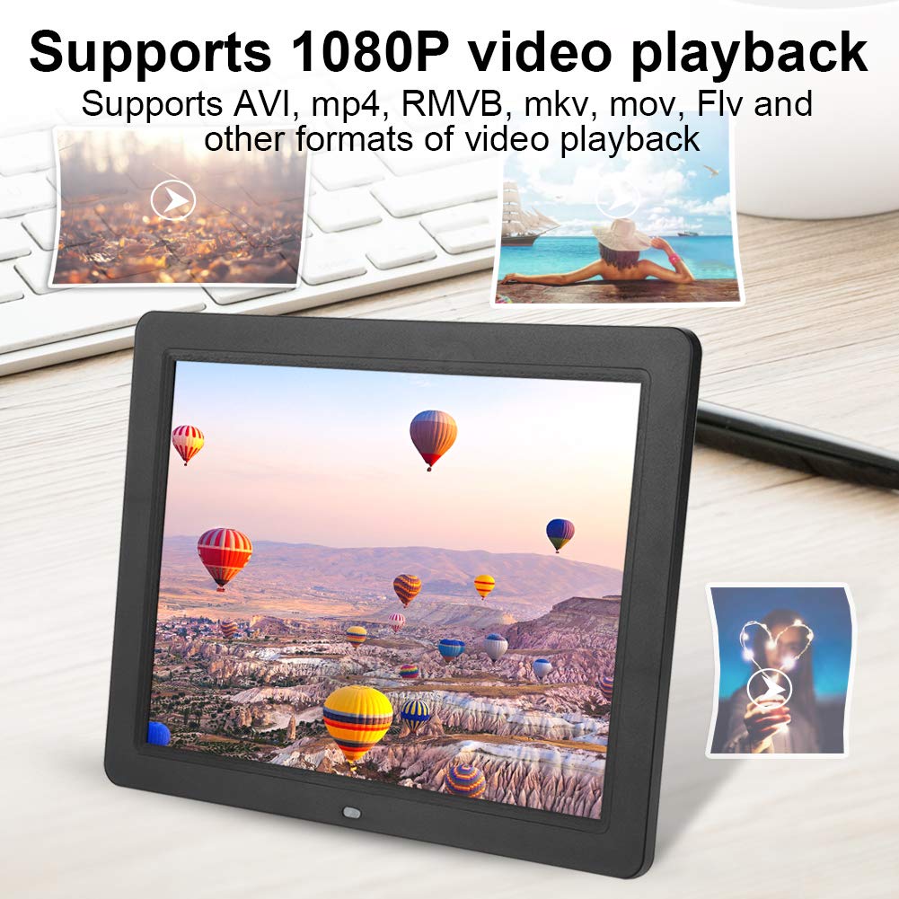 12 Inch HD Digital Photo Frame with Remote Control - 800x600 LCD Display, Alarm Clock, Calendar, MP3/MP4 Video Player (Black) - Perfect for Home Decor, Office Display & Gift Giving