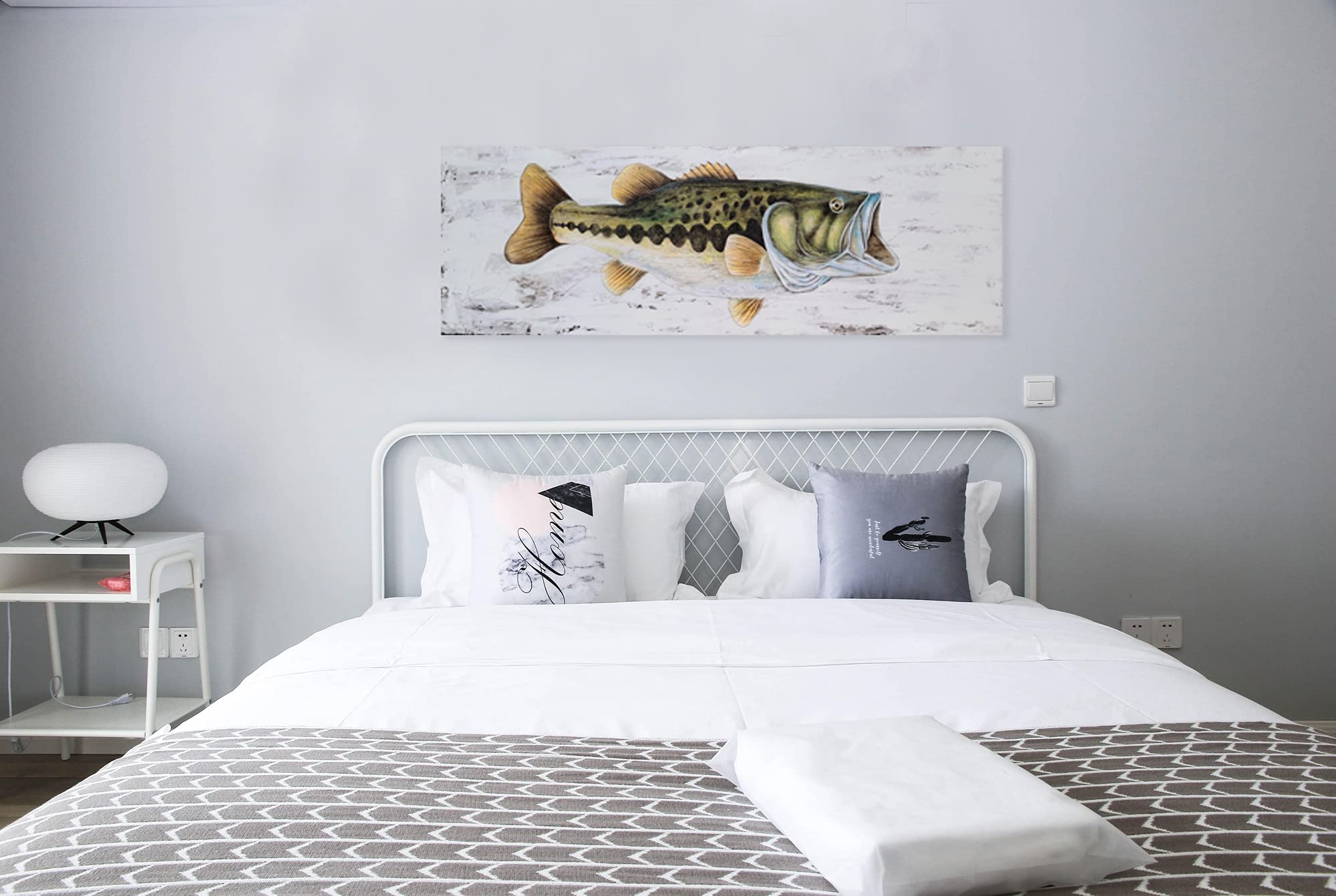 YHSKY ARTS Coastal Canvas Wall Art - Textured Large Mouth Fish Painting, Modern Abstract Marine Life Artwork for Living Room, Bedroom & Bathroom Decor | Beach House & Ocean Theme Home Decoration