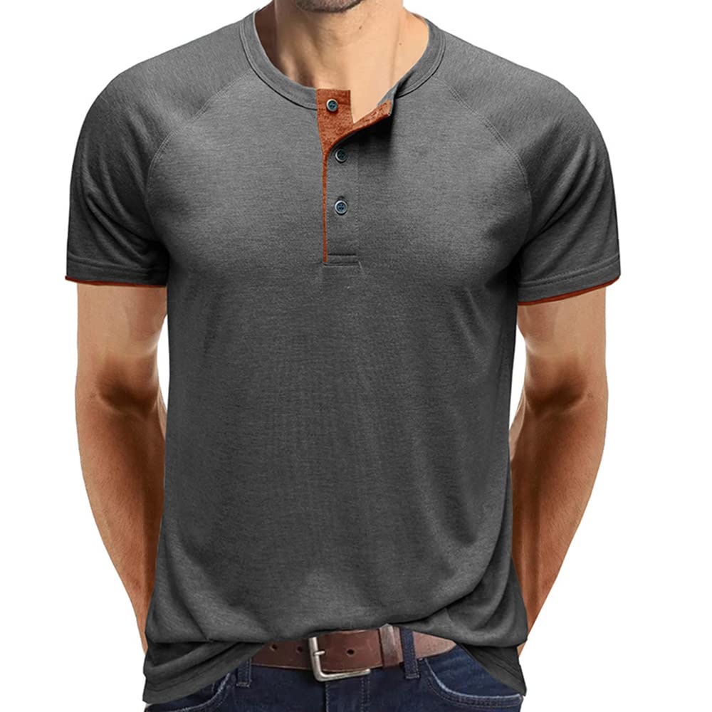 WROLEM Men's Short Sleeve Henley T-Shirts - 100% Cotton Casual Button Up Shirt for Men | Perfect for Summer, Outdoor Activities & Casual Wear