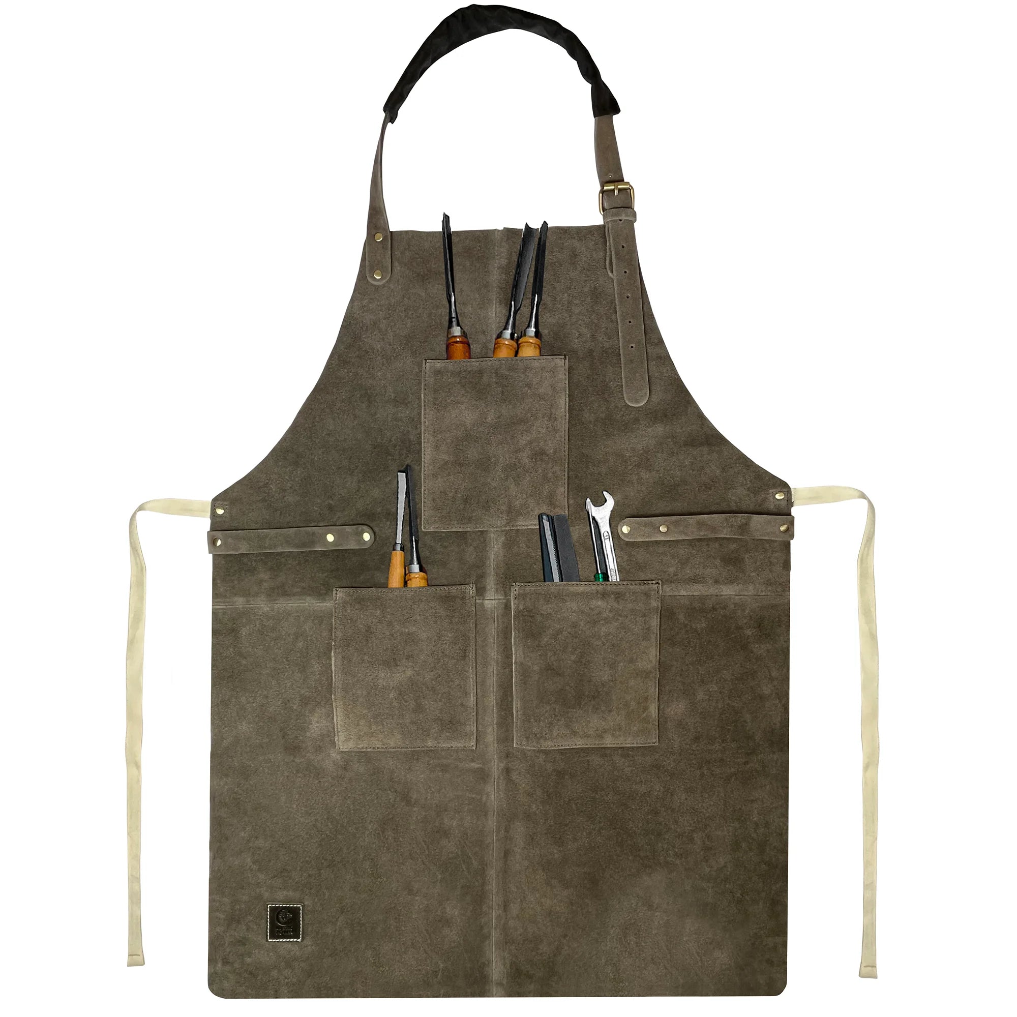 Premium Kuche Leather BBQ Grill & Woodworking Apron - Heavy Duty, Adjustable, Gray - Perfect for Cooking, Grilling, DIY Projects & Workshop Use