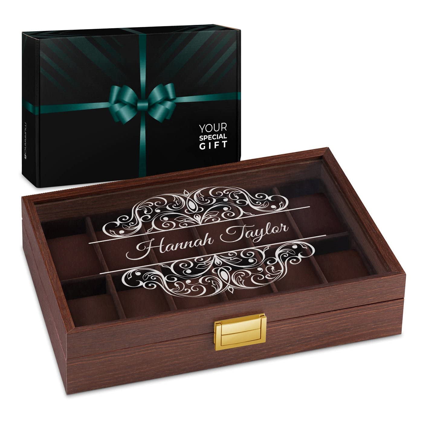 Elegant Engraved Watch Box for Women - 12 Slot Decorative Watch Display Holder - Personalized Gift for Her, Mum, Birthday - Perfect for Jewelry Storage & Display in Bedroom, Dresser, Vanity