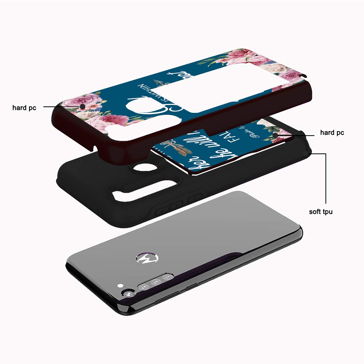 Premium Dual Layer Protective Case for Moto G Stylus/G Power/G8 Power - Wallet & Credit Card Holder with ID Slot - Pink Floral Design with Psalm 46:5 Bible Verse - Perfect for Daily Use & Travel Protection