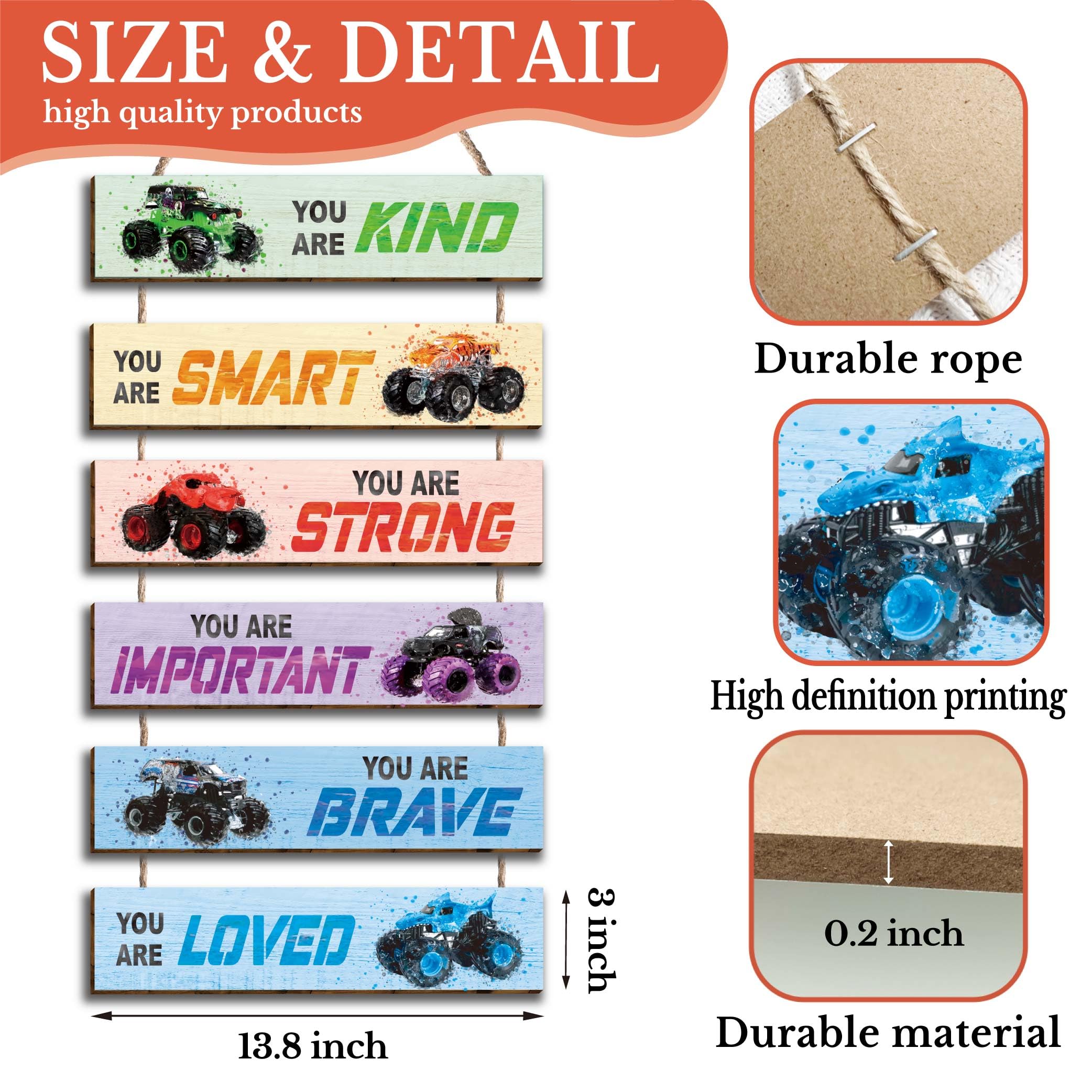 6 Pcs Racing Car Wall Decor Plaques with Inspirational Quotes - Motivational Kids Room Decor for Boys, Girls, Teens & Toddlers - Perfect for Bedroom, Nursery, Playroom and Birthday Party Decorations