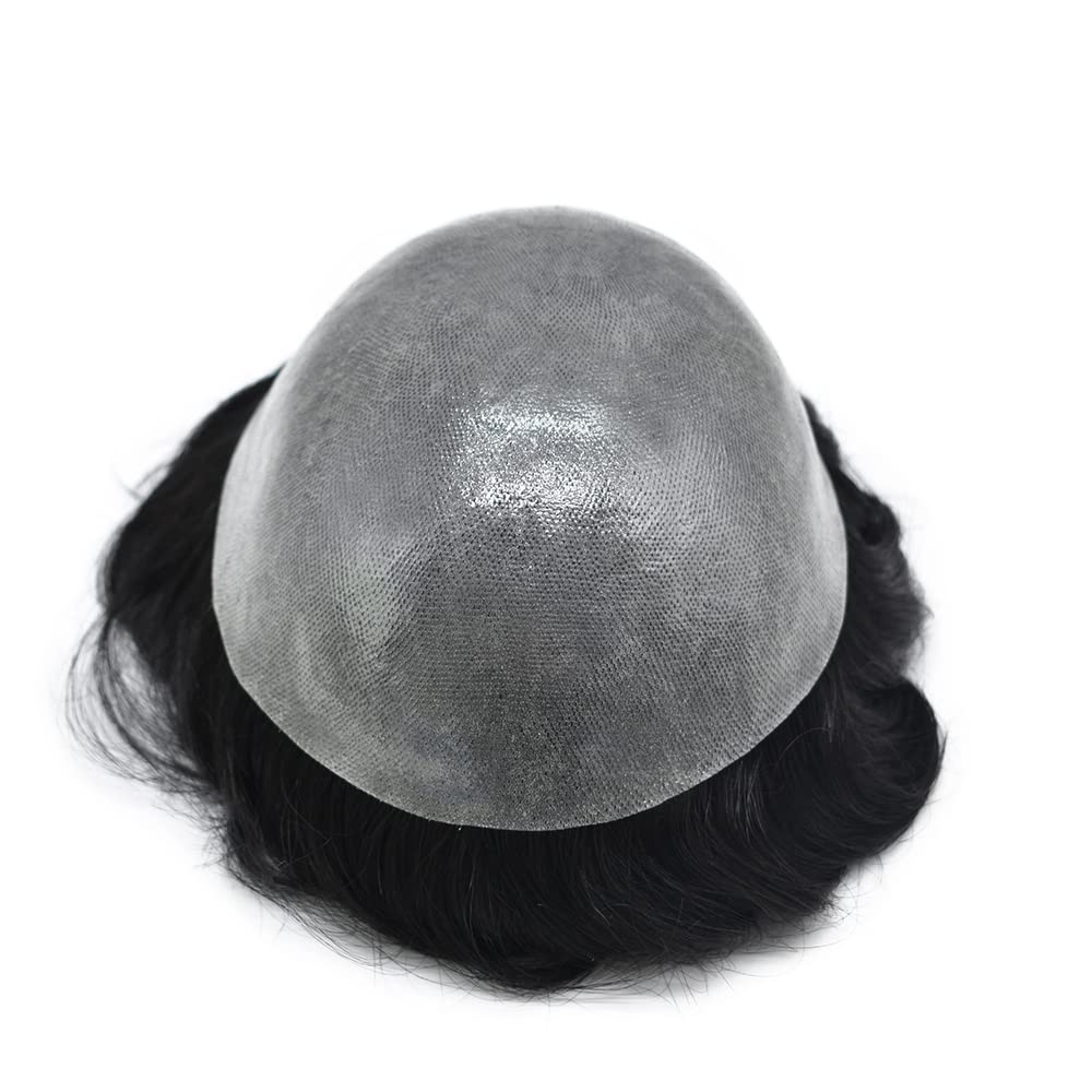 Men's Thin Skin Toupee Replacement Hair System - 100% European Remy Human Hair, Hand-Tied, Full Clear Poly Base - Soft & Durable (7