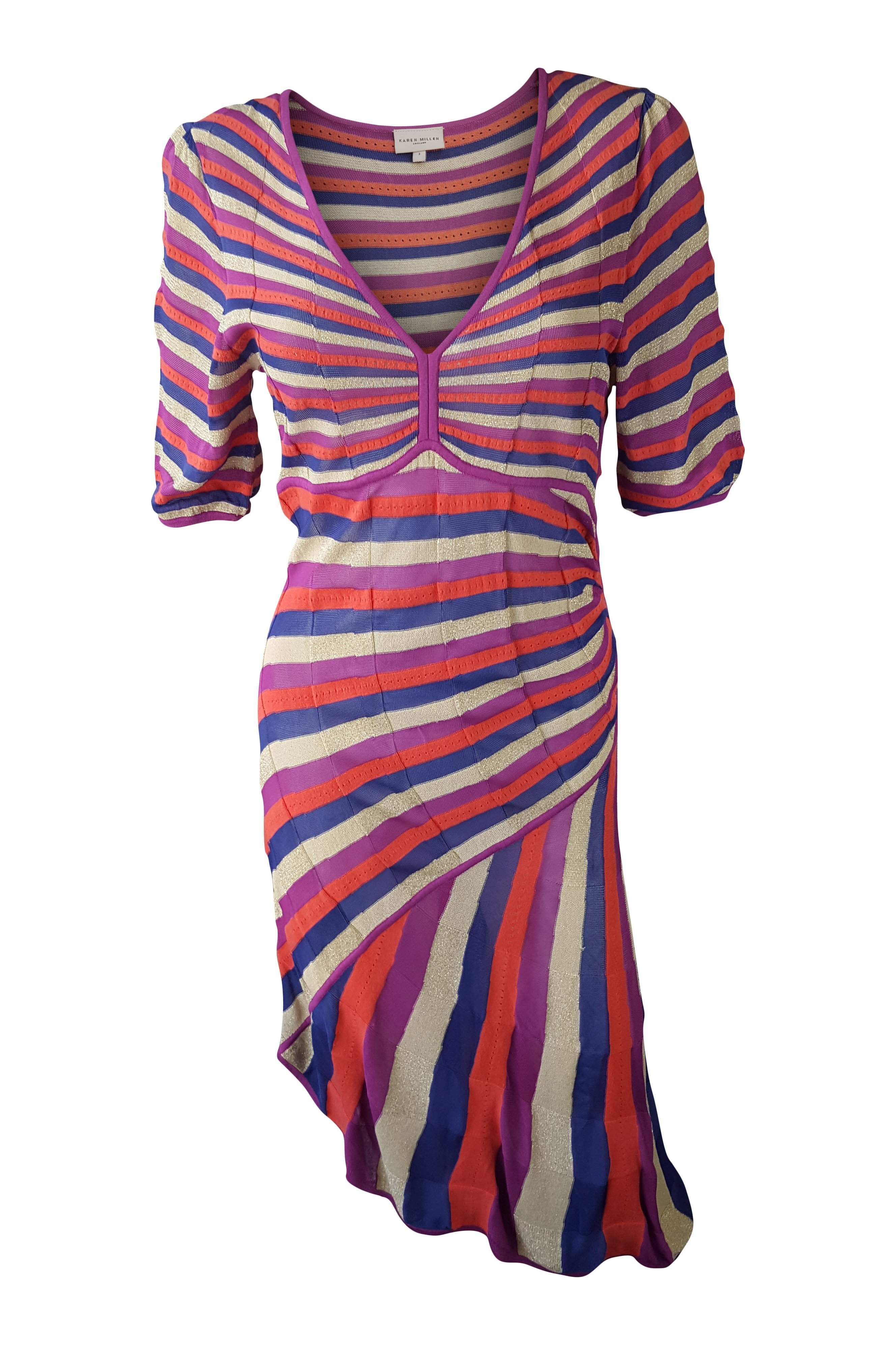 KAREN MILLEN Women's Multi-Colored Asymmetric Dress & Cardigan Set - 4-Piece Outfit for Work, Parties & Special Occasions