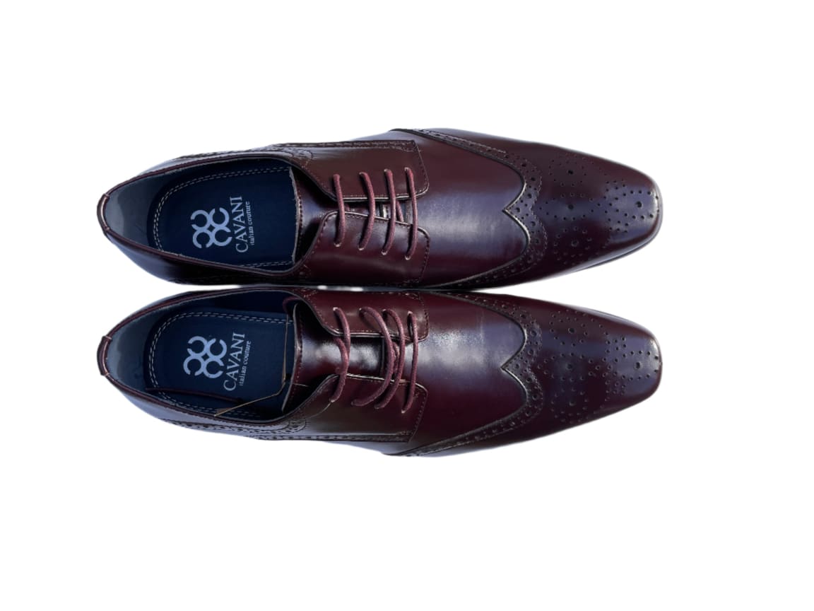 Cavani Conrad Men's Derby Brogue Dress Shoes in Wine Red - Perfect for Formal Events, Weddings & Office Wear