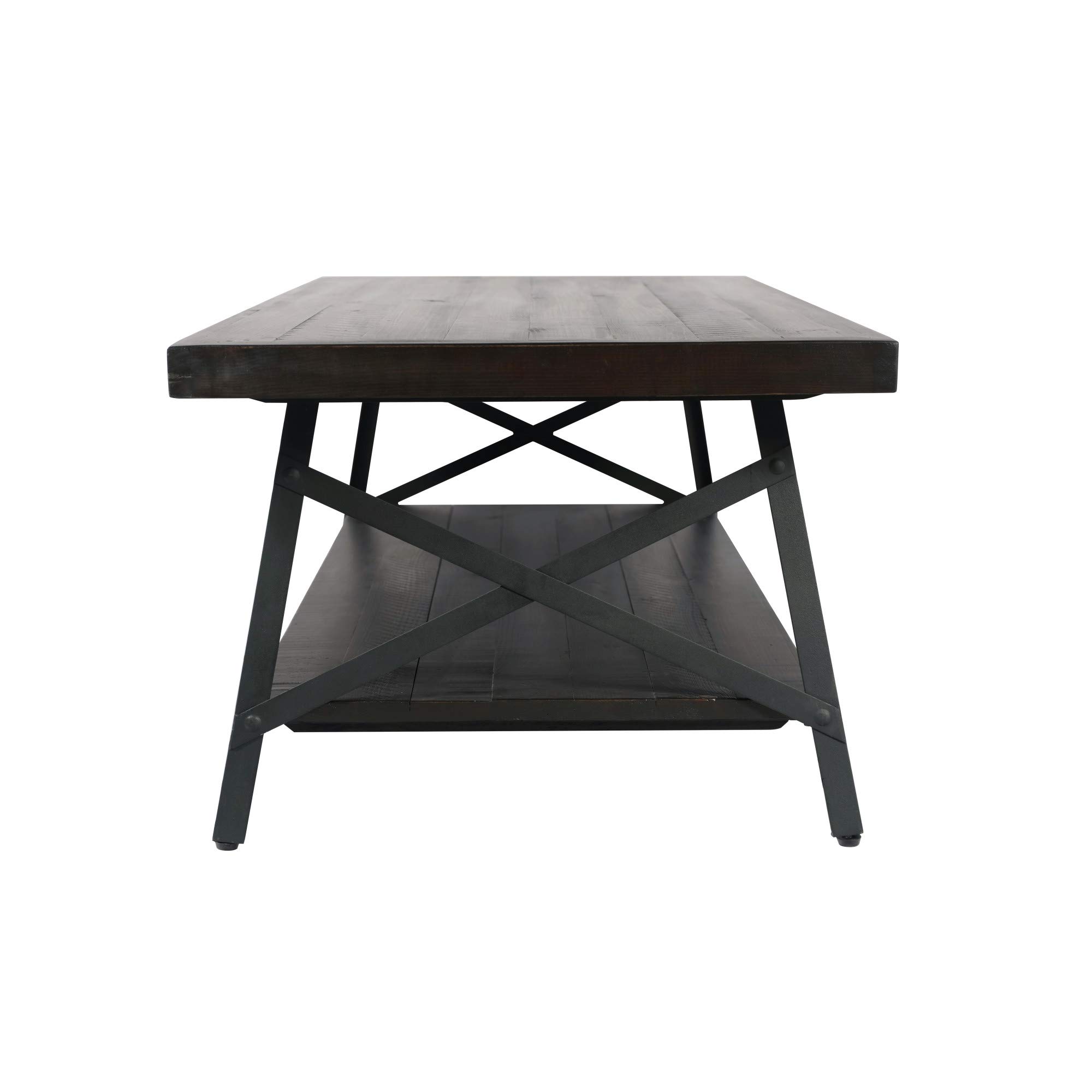 Emerald Home Chandler Rustic Coffee Table - Dark Brown Pine Wood Open Storage Cocktail Table for Living Room, Farmhouse & Rustic Home Decor - Perfect for Entertaining & Displaying Books, Plants & Decorative Items