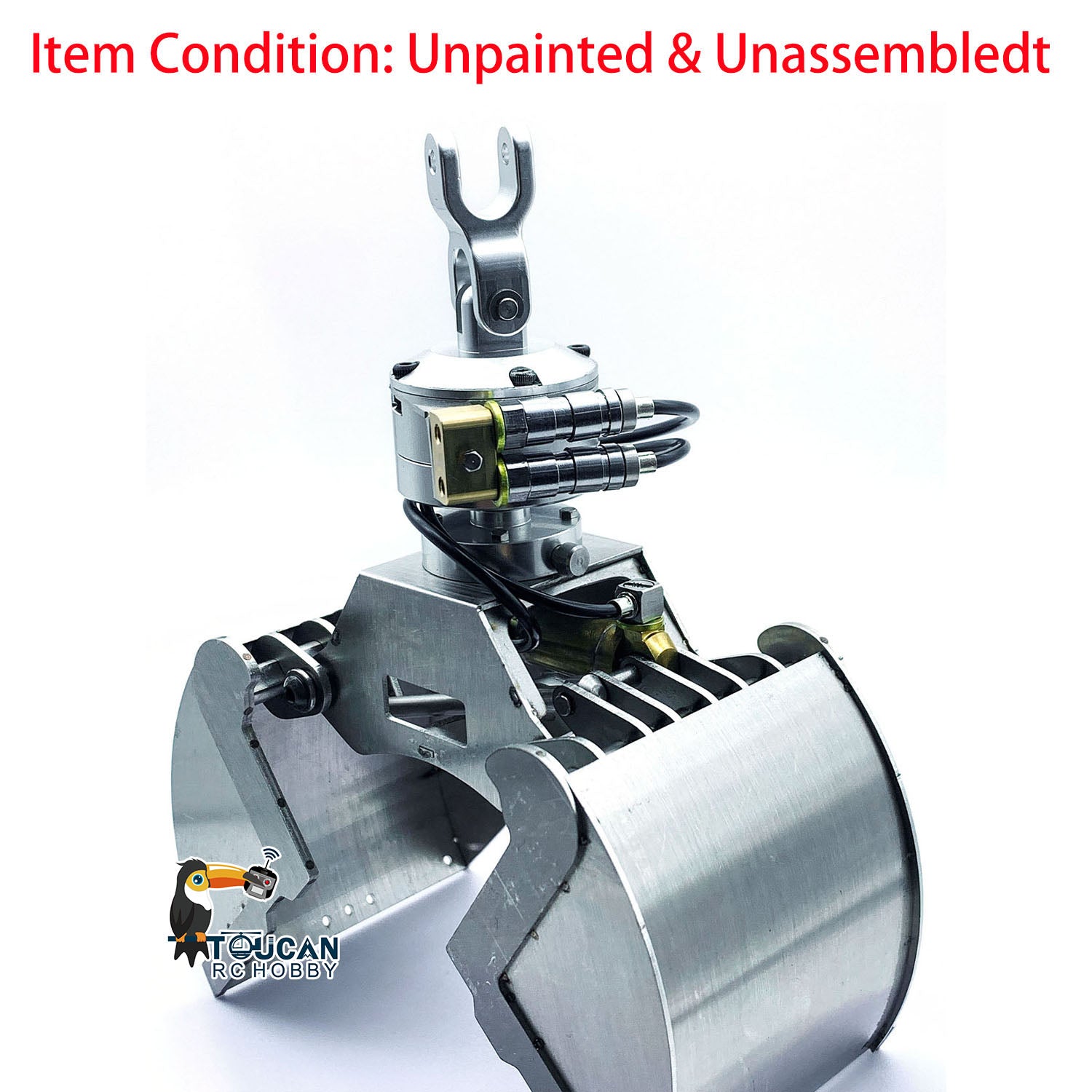 1/14 Scale Metal Hydraulic Claw Bucket for RC Crane & Dump Truck - Radio Controlled Dumper Car Accessory | DIY Hobby Model Parts | Construction & Mining Simulation Play