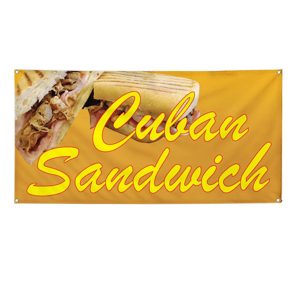 Custom Vinyl Banner for Cuban Sandwich Restaurant & Cafe - Weatherproof Outdoor Sign with 10 Grommets (60x144 Inches, Brown) - Perfect for Restaurant Promotion, Food Trucks, and Outdoor Events
