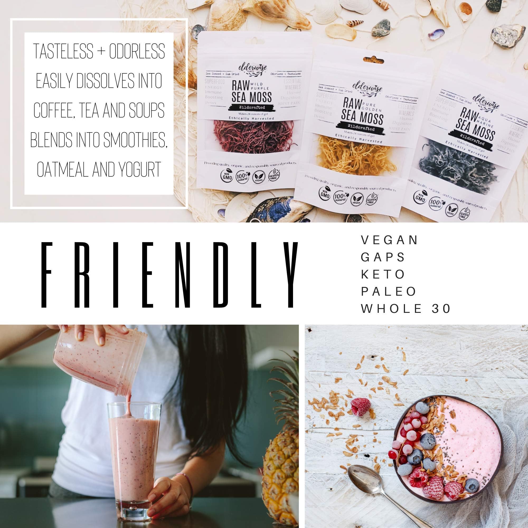 Organic Wildcrafted Sea Moss - Raw, Non-GMO, Sundried Rainbow Variety - Makes 24oz of Nutrient-Rich Gel for Smoothies, Skincare & Wellness Boost
