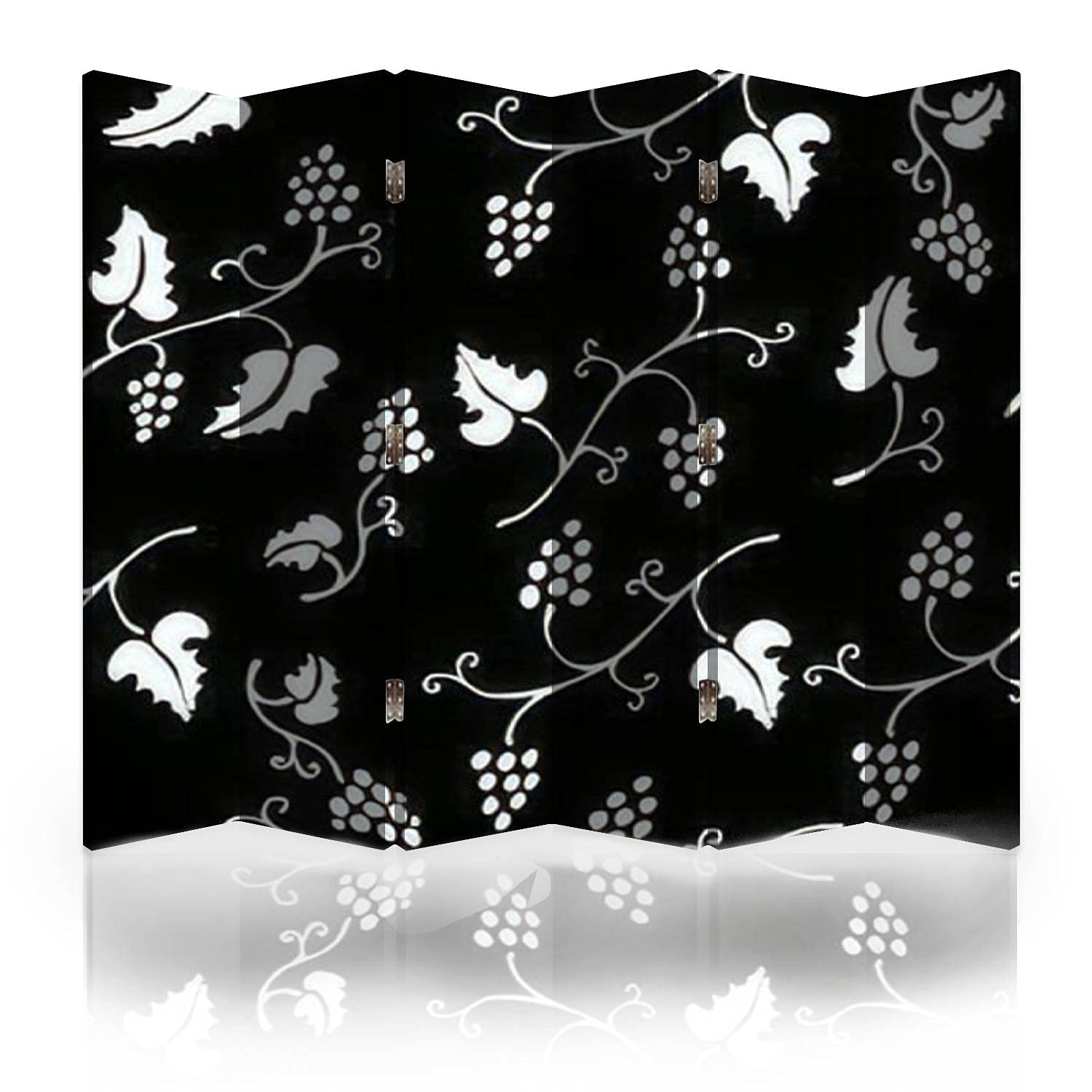 Black and White Floral Canvas Room Divider - 6 Panel Folding Privacy Screen with Seamless Pattern | Perfect for Home Office, Bedroom Partition & Room Separation