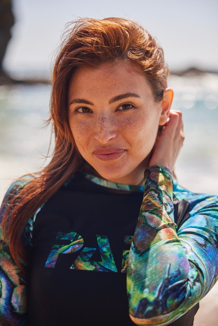 PADI Abalone Cropped Rash Guard - UV Protection Swim Shirt for Women & Girls - Perfect for Surfing, Swimming & Beach Activities