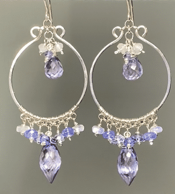 Blue Purple Gemstone Chandelier Hoop Earrings Sterling Silver 925 - Elegant Dangle Earrings for Women, Perfect for Parties, Weddings & Special Occasions