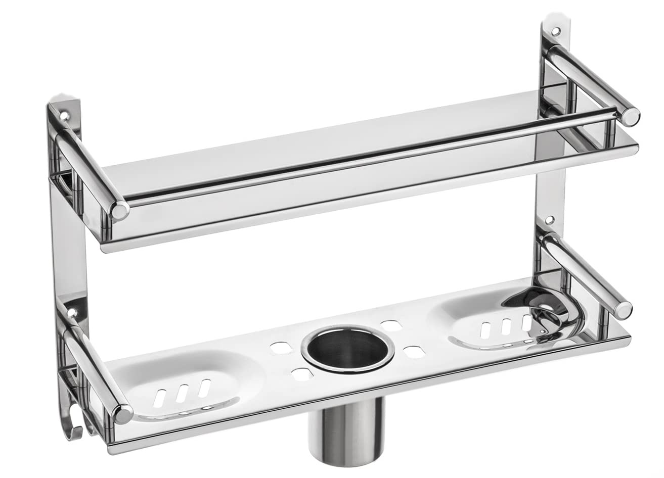 Oslen Stainless Steel 2-Tier Wall Mounted Bathroom Shelf - Double Layer Soap Dish & Tumbler Holder - Space Saving Bathroom Storage Organizer for Soaps, Toothbrushes & Toiletries - Perfect for Small Bathrooms, Showers & Vanity Areas