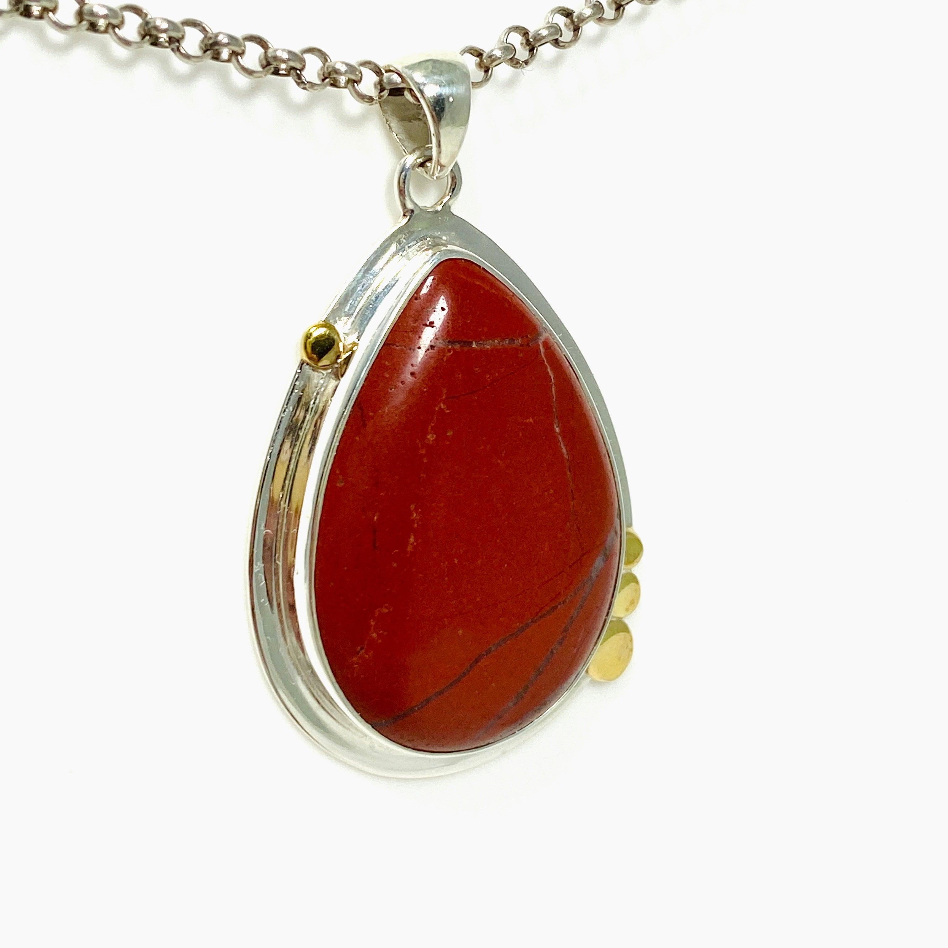 Natural Red Jasper Teardrop Pendant Necklace - Handcrafted Gemstone Jewelry KPGJ4445 for Meditation, Healing & Spiritual Protection